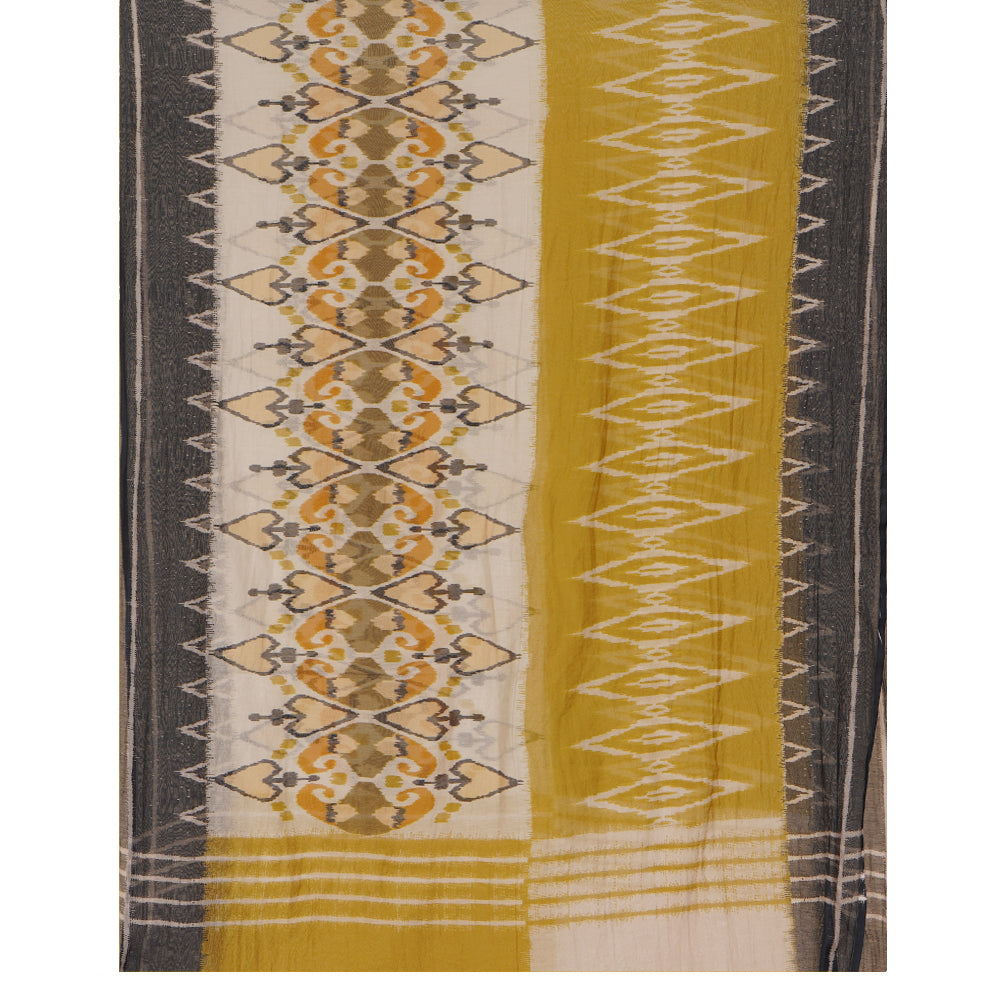 Yellow Color Digital Printed Ikat Pattern Muslin Cotton Suit with Fine Chanderi Dupatta