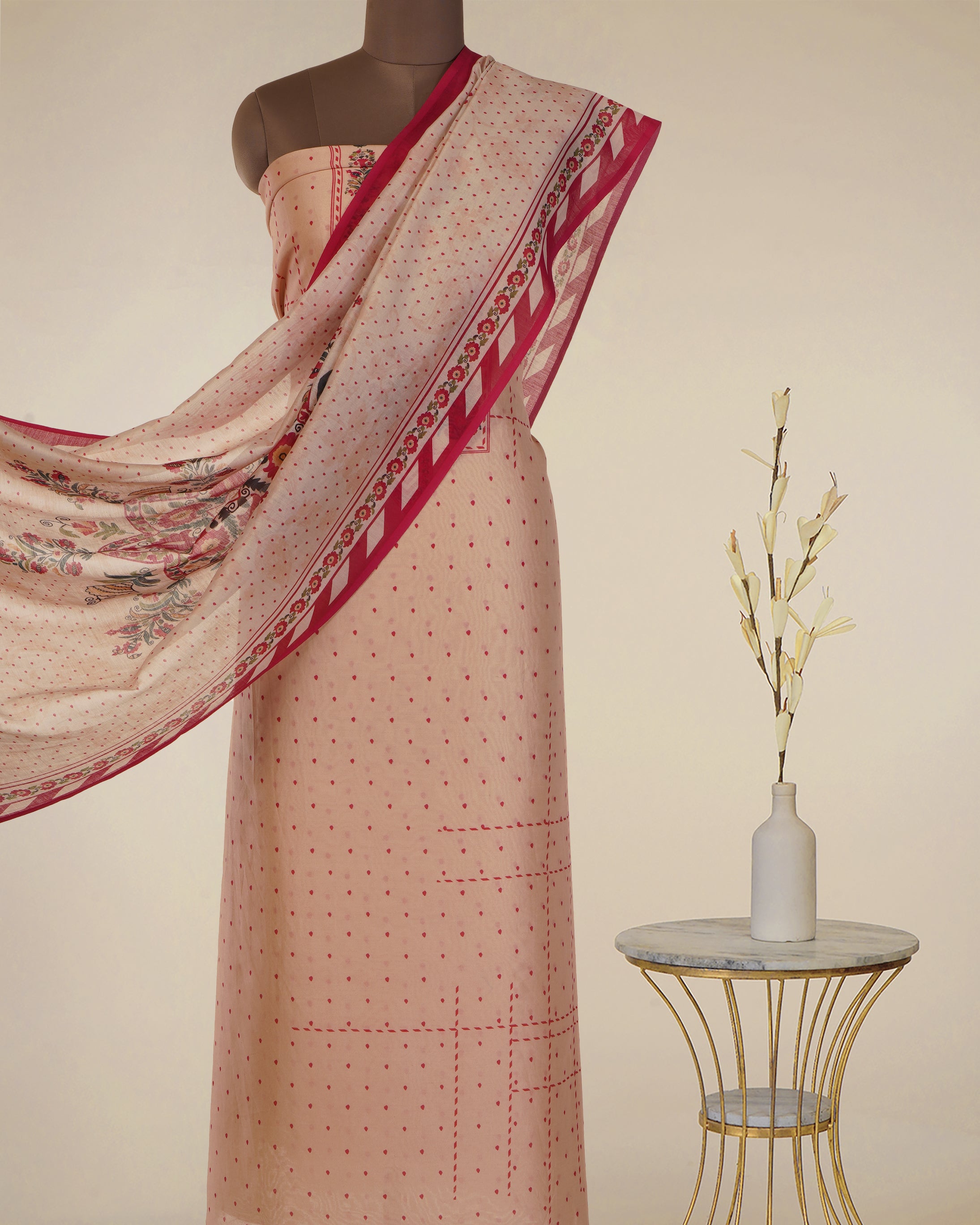 Multi Color Digital Printed Suzani Pattern Chanderi Unstitched Suit Set (Top & Dupatta)