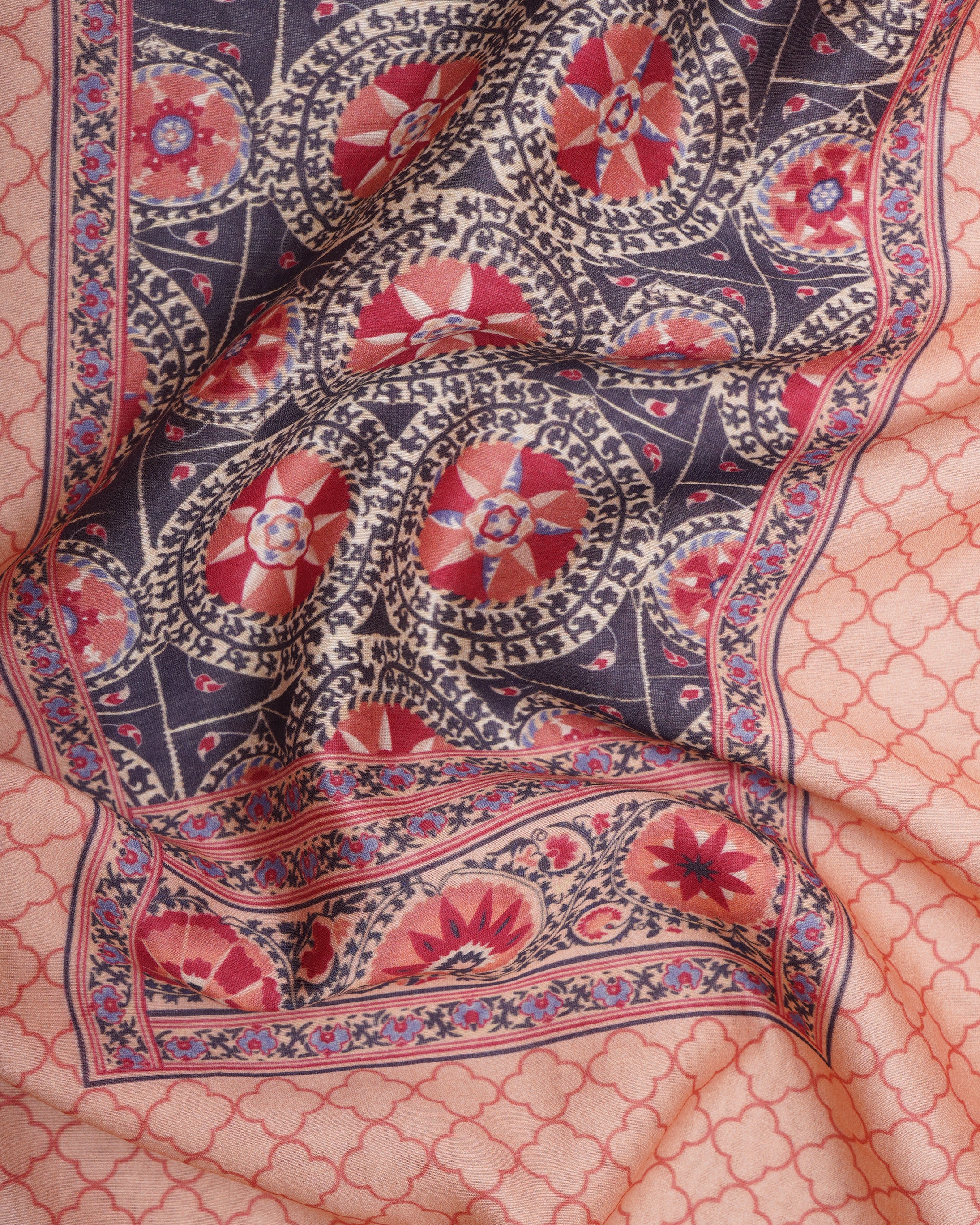 Multi Color Digital Printed Suzani Pattern Chanderi Unstitched Suit Set (Top & Dupatta)