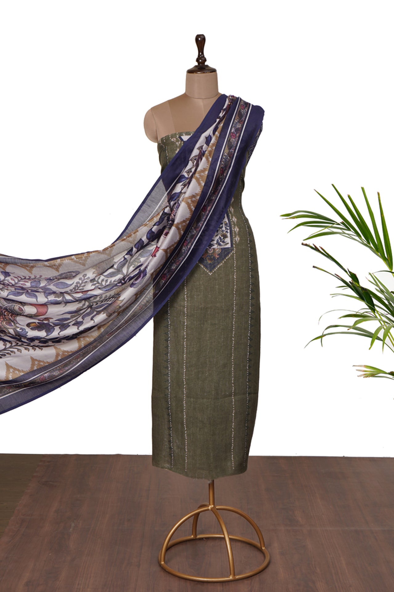 Green Color Digital Printed Linen Suit With Dupatta
