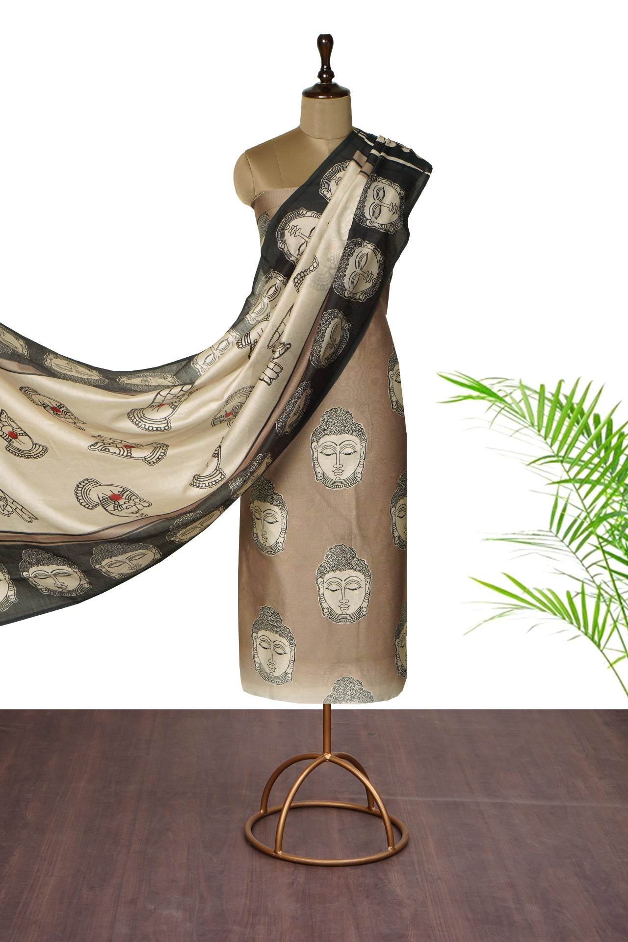 Nude Color Digital Printed Pure Chanderi Suit With Dupatta