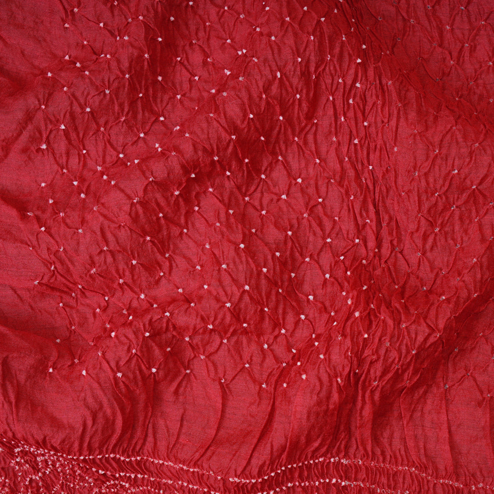 Red Color Handcrafted Bandhani Tussar Muga Silk Saree