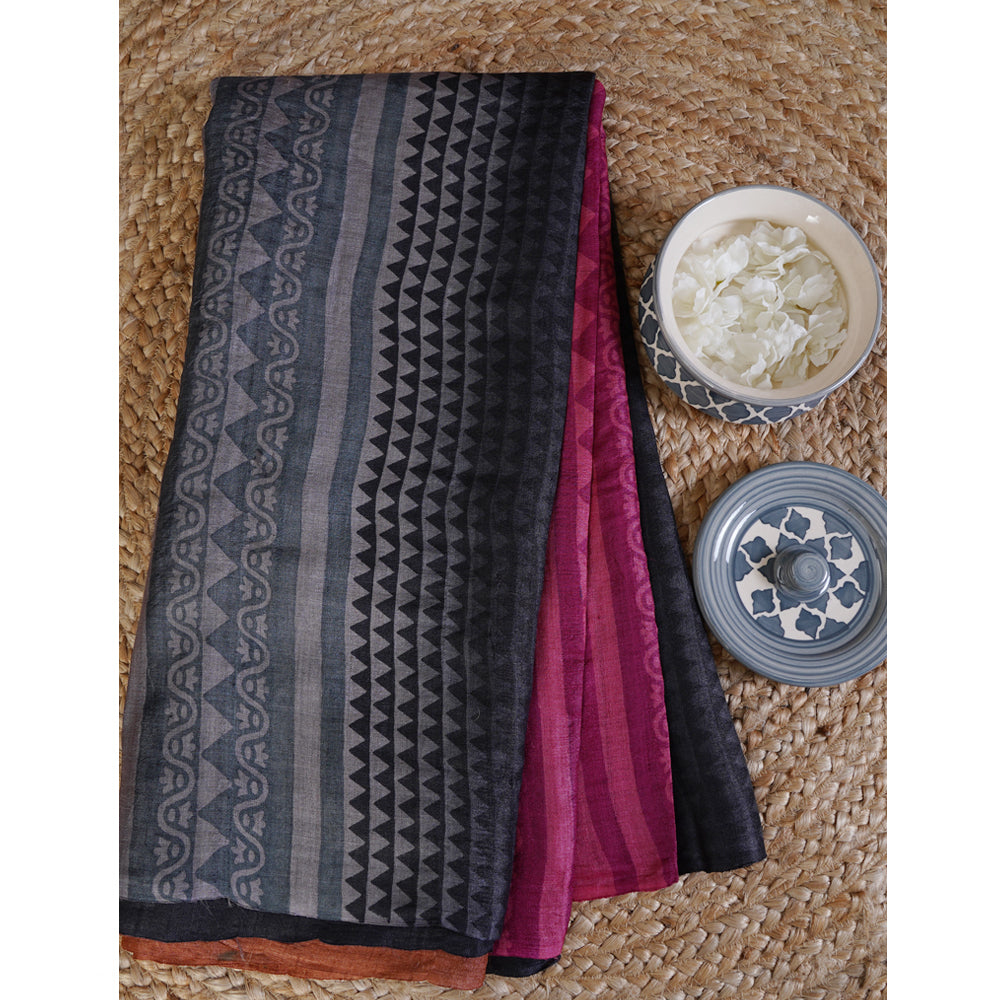 Multi Color Printed Tussar Silk Saree with Blouse Piece