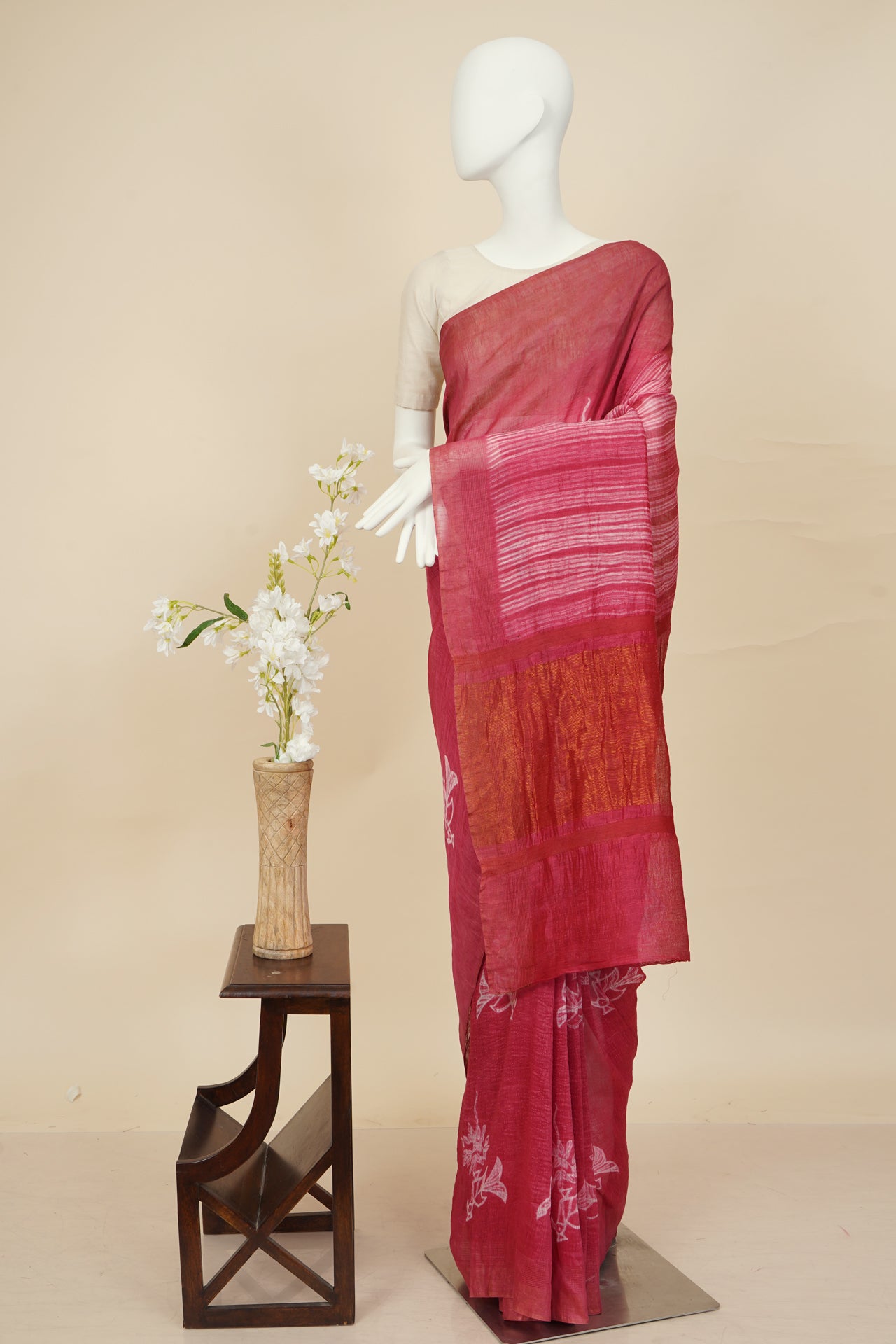 Punch Color Handcrafted Shibori Printed Silk Saree with Blouse Piece