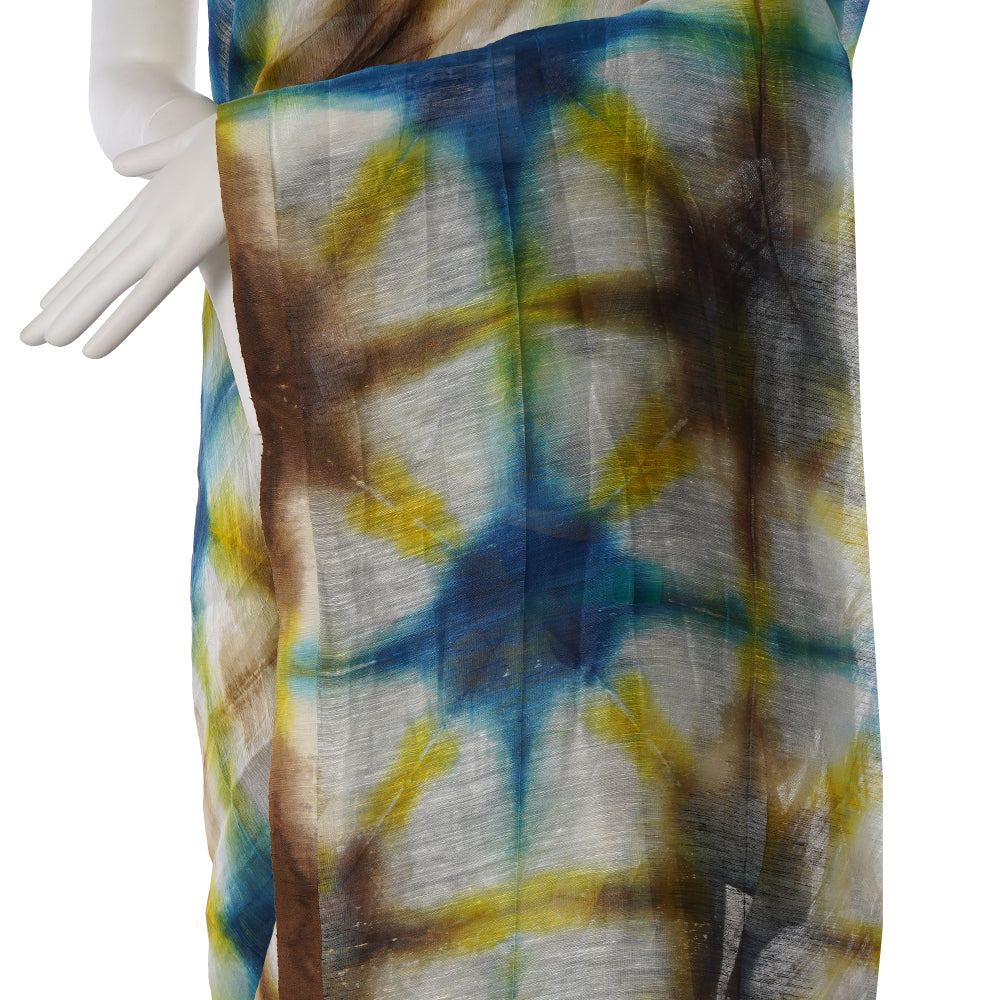 Multi Color Shibori Piece Dyed Linen Silk Saree with Blouse Piece