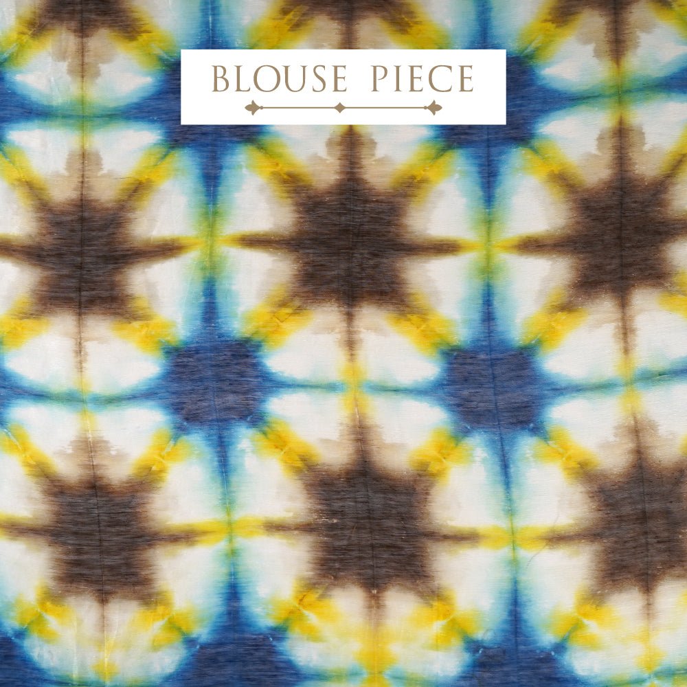 Multi Color Shibori Piece Dyed Linen Silk Saree with Blouse Piece
