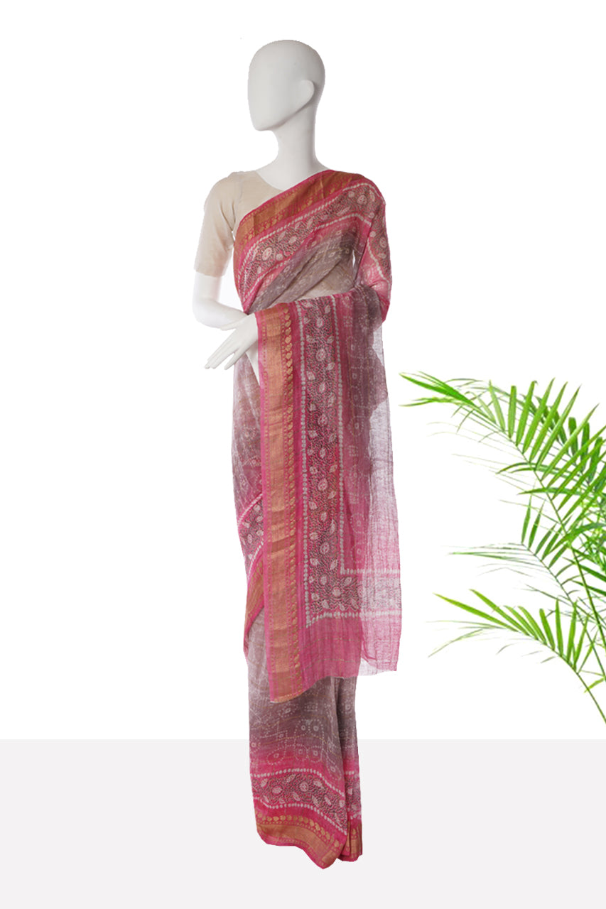 Light Pink Color Digital Printed Linen Silk Saree with Blouse Piece