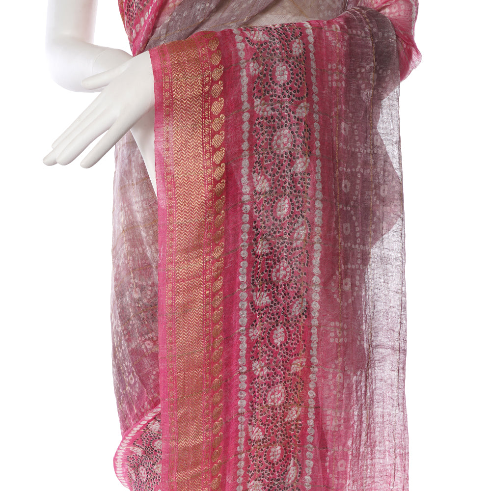 Light Pink Color Digital Printed Linen Silk Saree with Blouse Piece