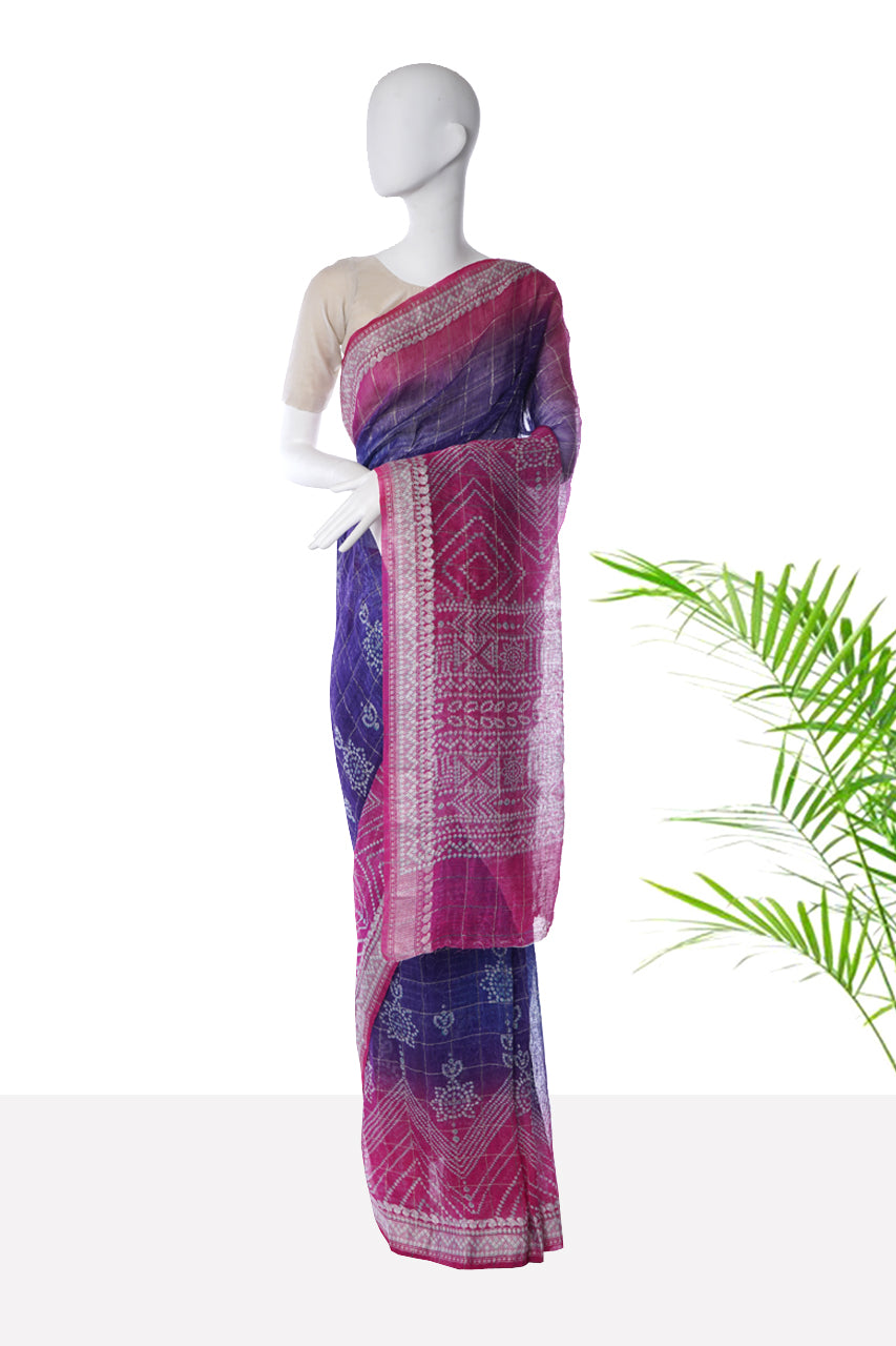 Multi Color Digital Printed Linen Silk Saree with Blouse Piece