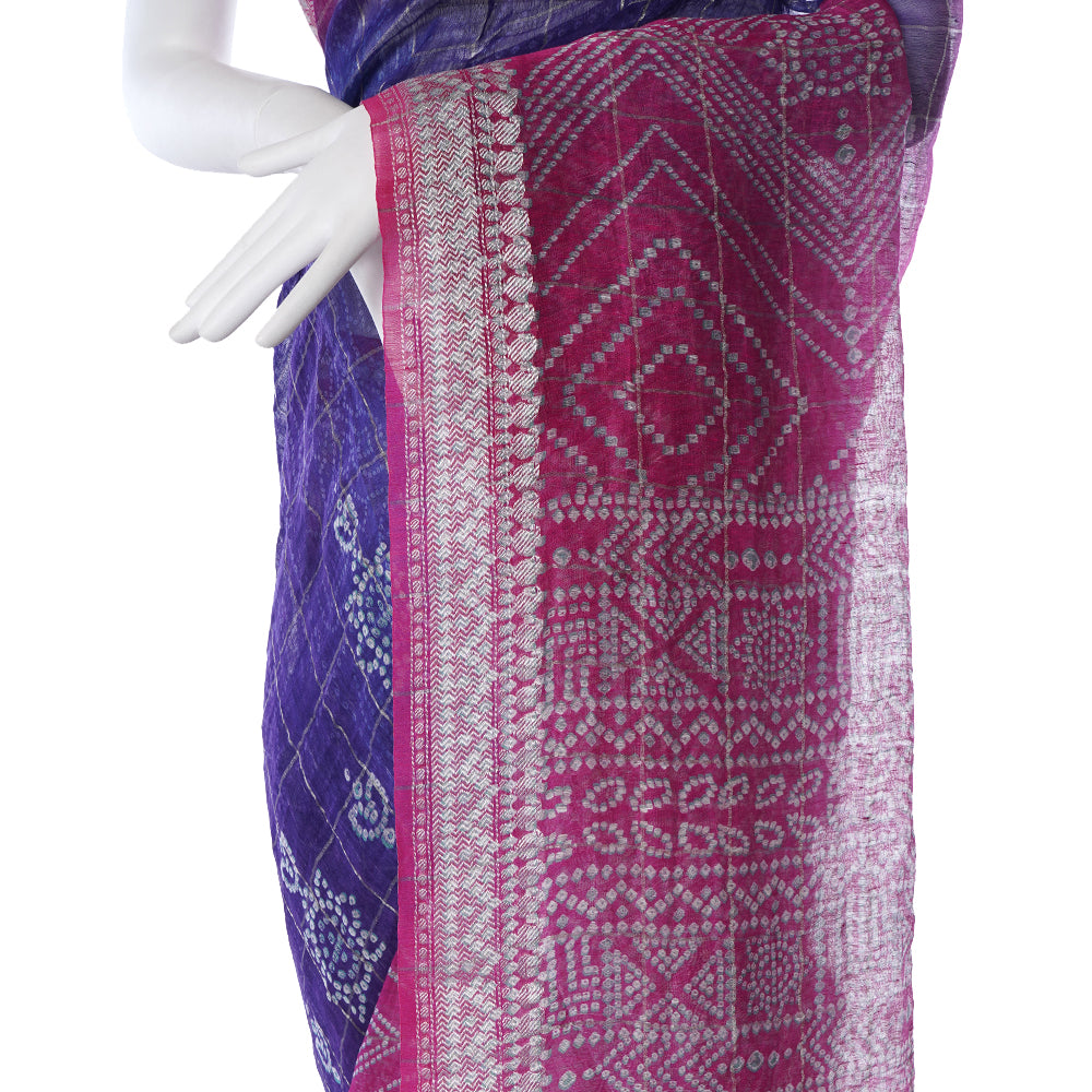 Multi Color Digital Printed Linen Silk Saree with Blouse Piece