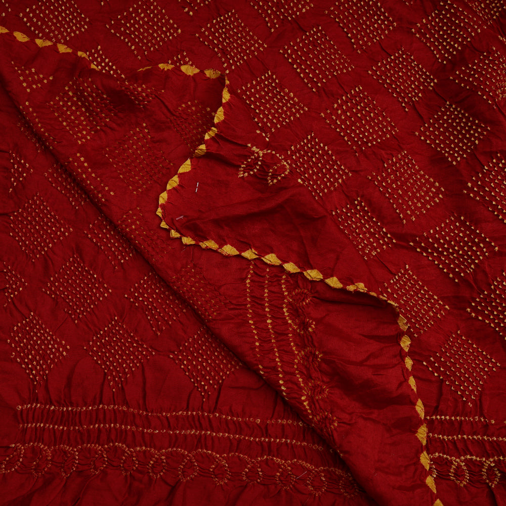 Red-Yellow Handcrafted Bandhani Silk Saree With Blouse Piece