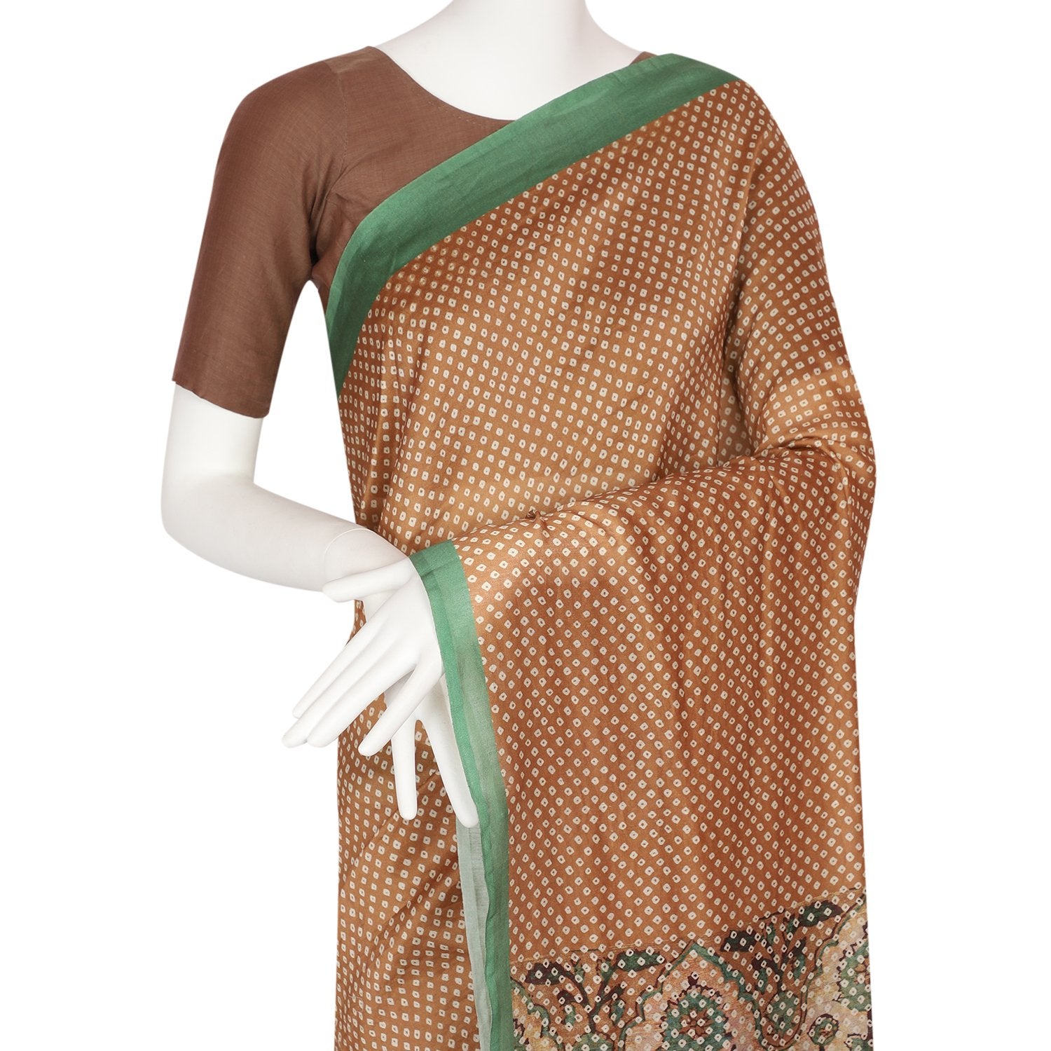 Light Brown Color Digital Printed Pure Chanderi Saree With Blouse Piece