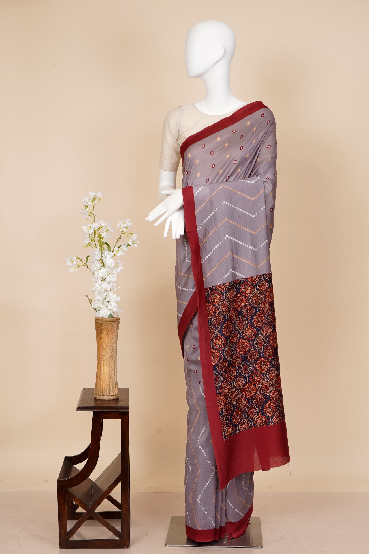 Multi Color Digital Printed Bandhani Pattern Pure Chanderi Saree With Blouse Piece