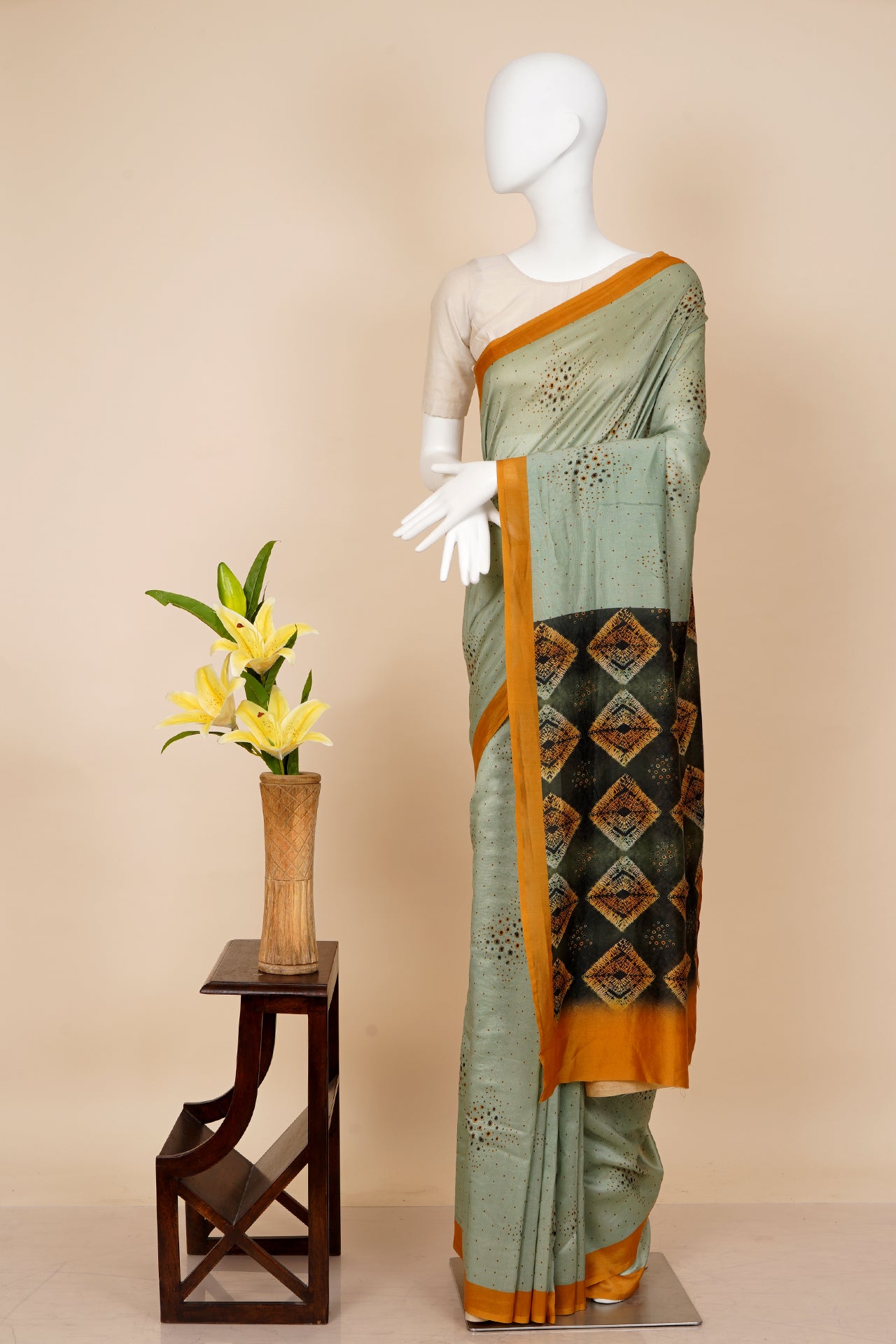 Mint Green Color Digital Printed Bandhani Pattern Pure Chanderi Saree With Blouse Piece