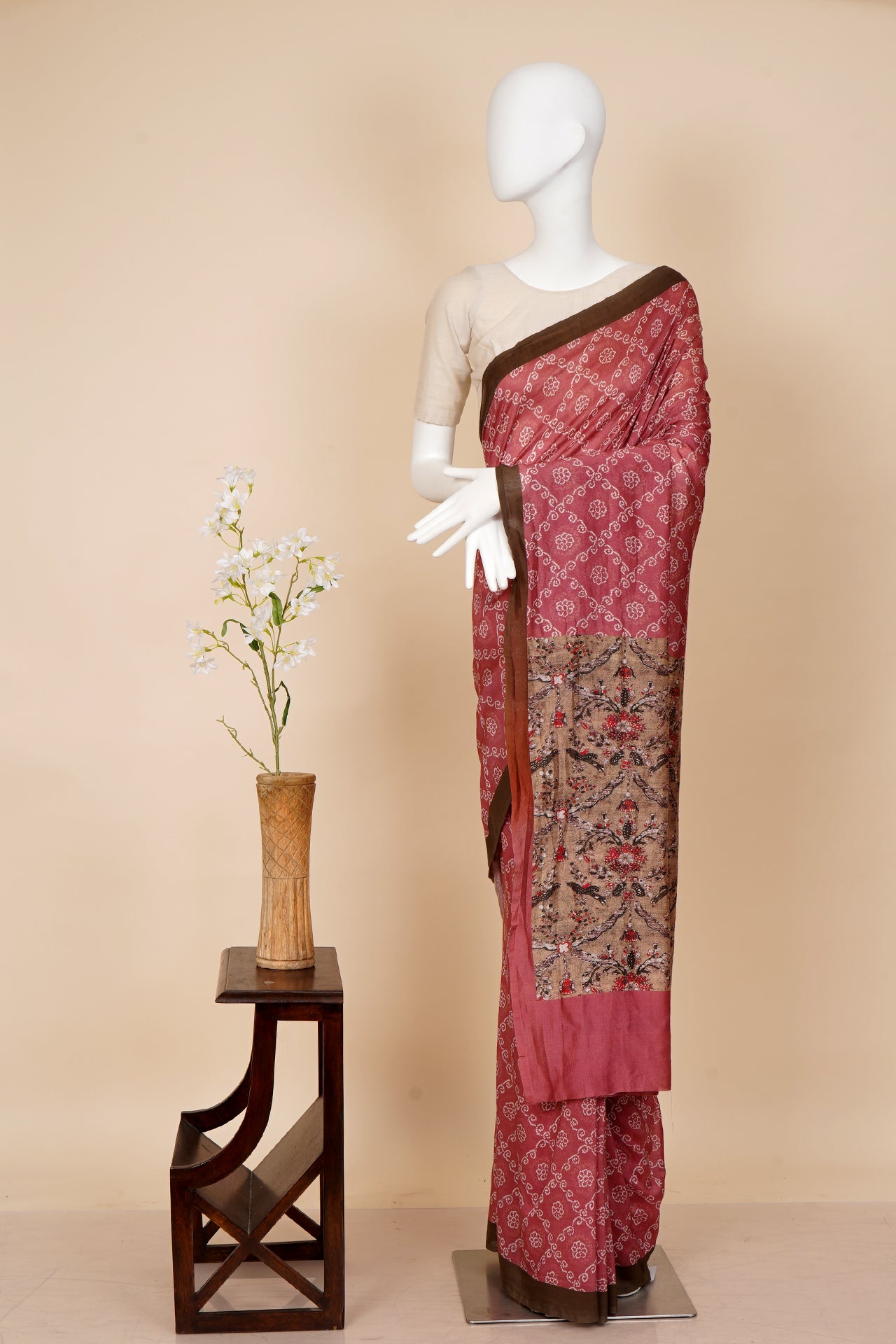 Pink Color Digital Printed Bandhani Pattern Pure Pure Chanderi Saree With Blouse Piece