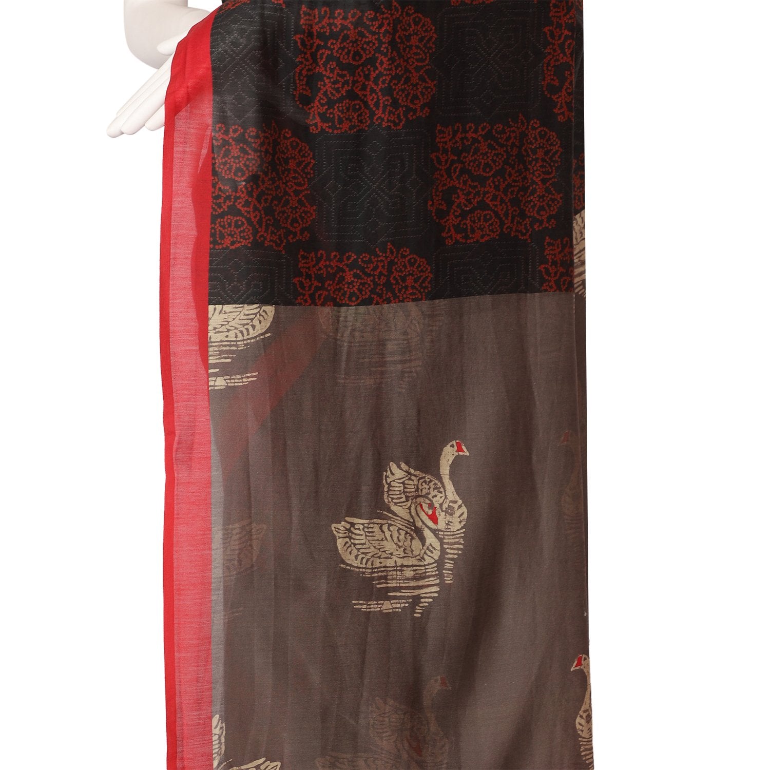Black Color Digital Printed Pure Chanderi Saree With Blouse Piece