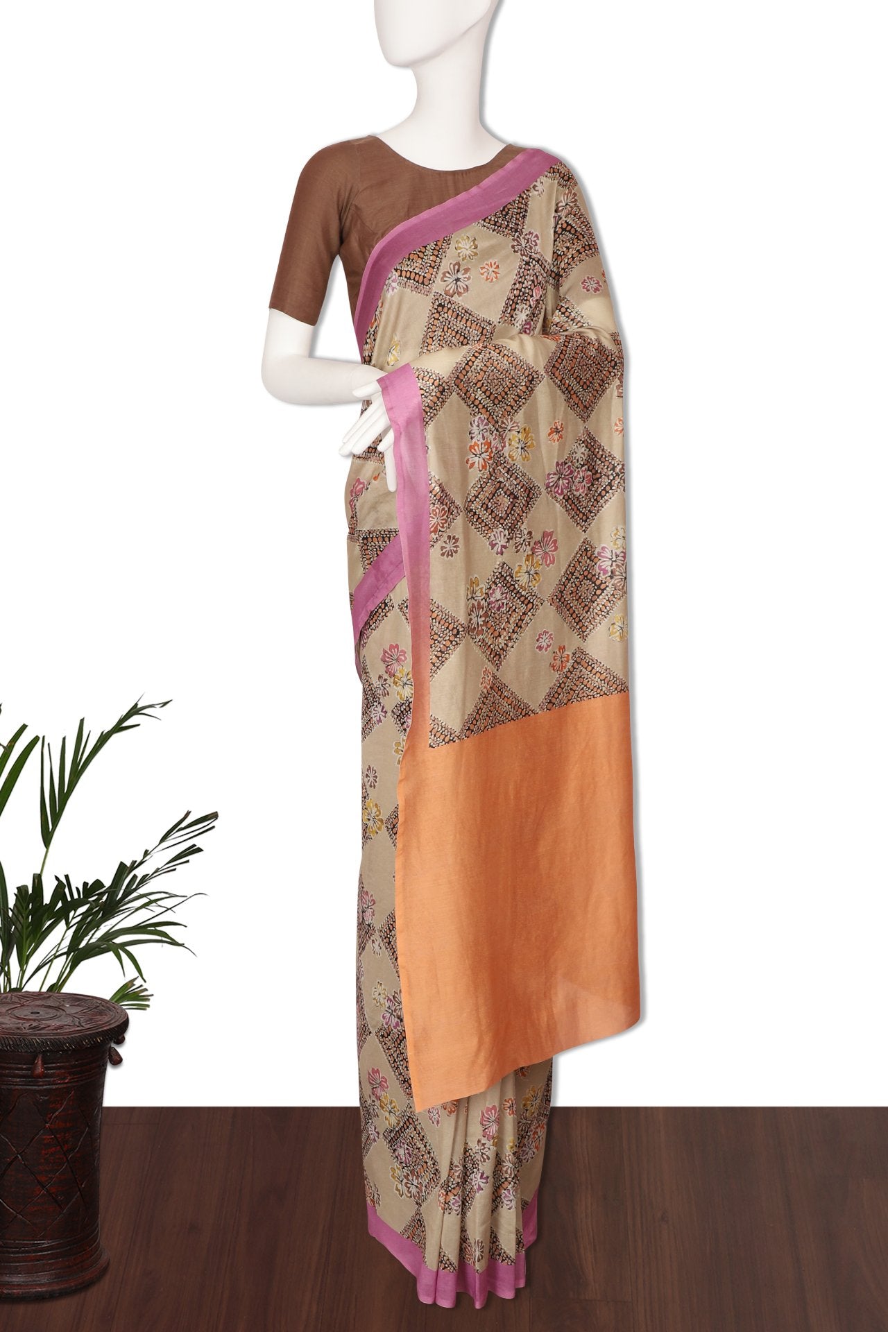 Multi Color Digital Printed Pure Chanderi Saree With Blouse Piece