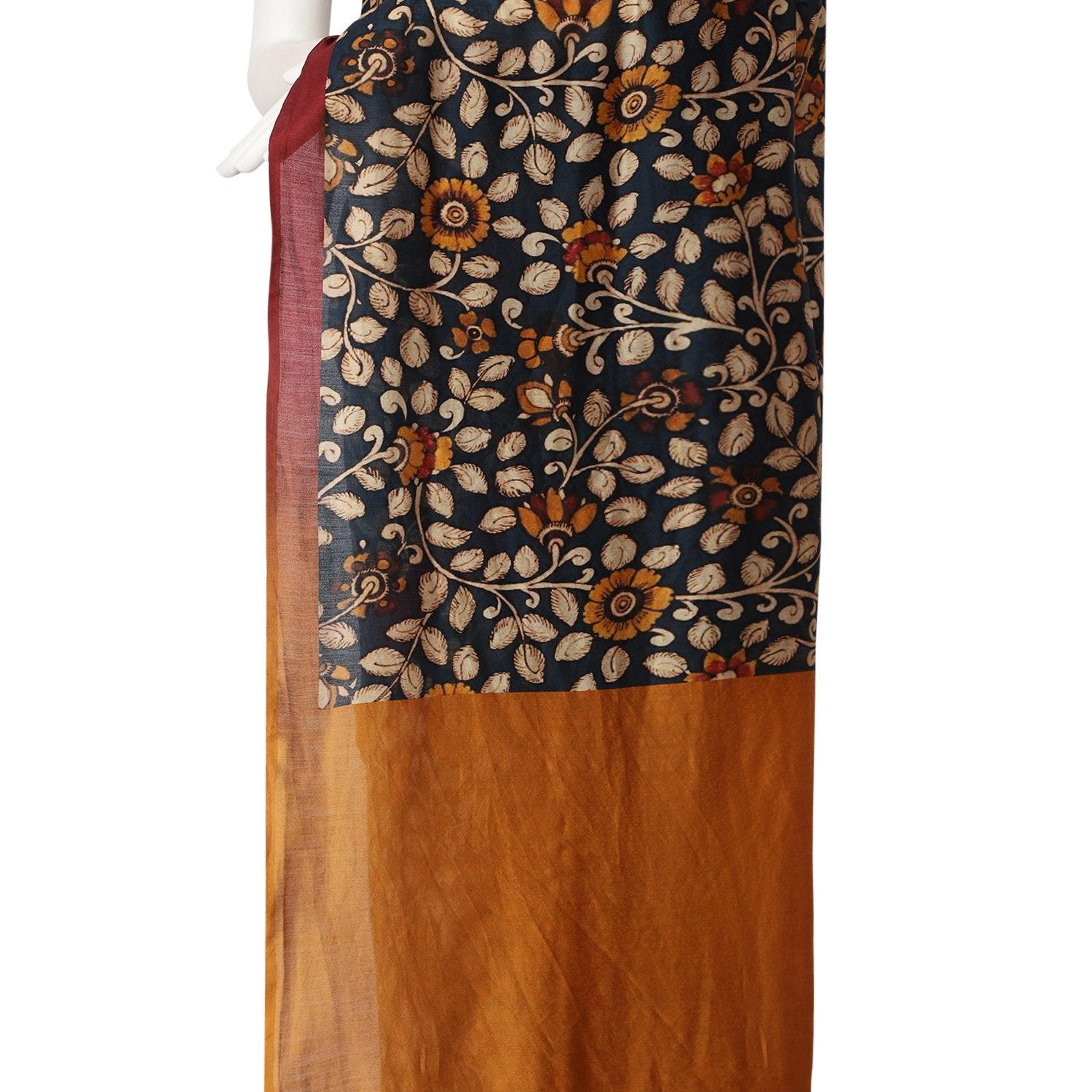 Blue Color Digital Printed Pure Chanderi Saree With Blouse Piece