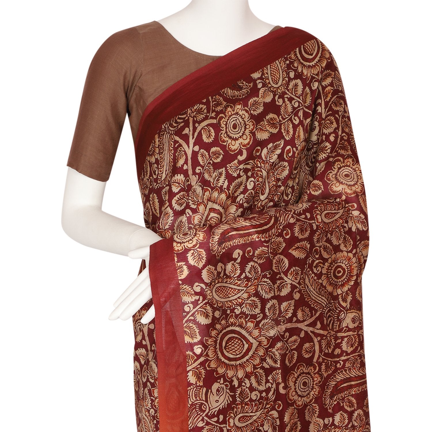 Maroon Color Digital Printed Pure Chanderi Saree With Blouse Piece