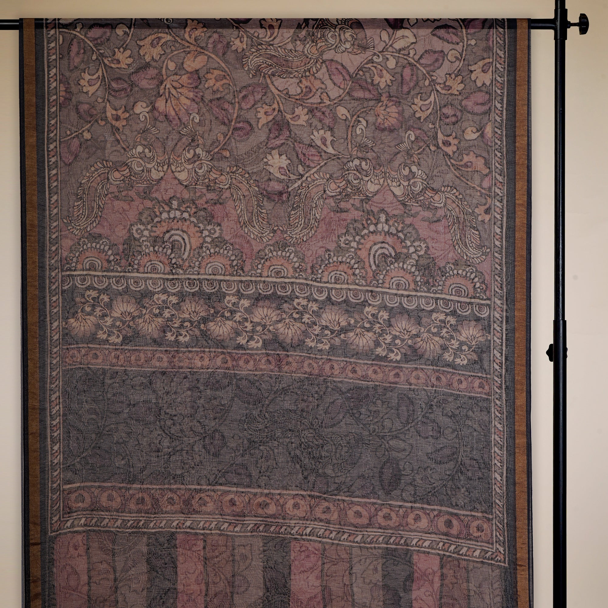 Brown-Black Color Digital Printed Linen Silk Saree With Blouse Piece