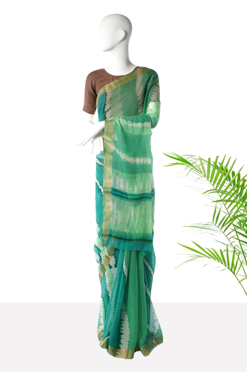 Multi Color Digital Printed Lehariya Pattern Chiffon Silk Saree
