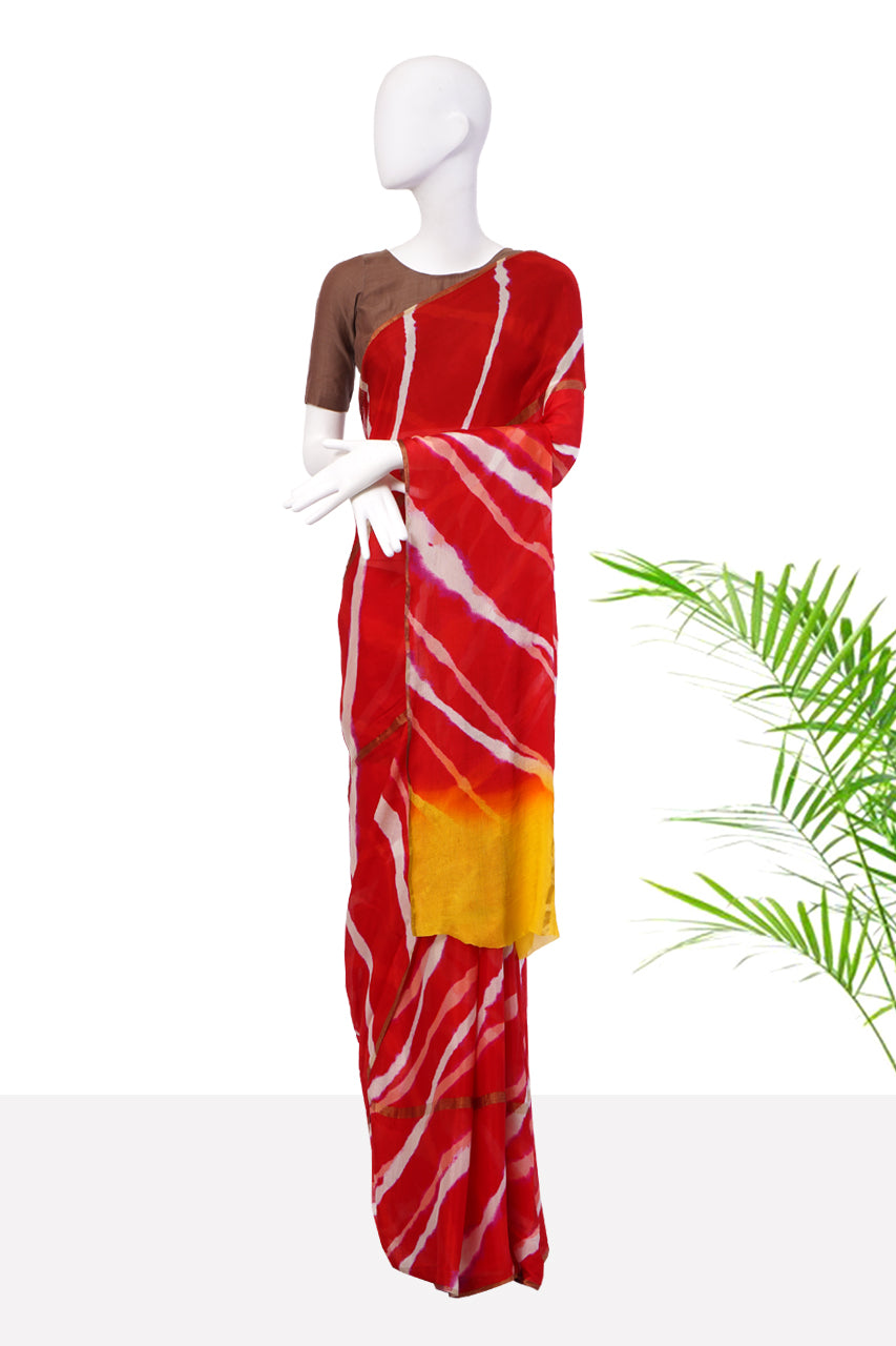 Multi Color Digital Printed Lehariya Pattern Chiffon Silk Saree