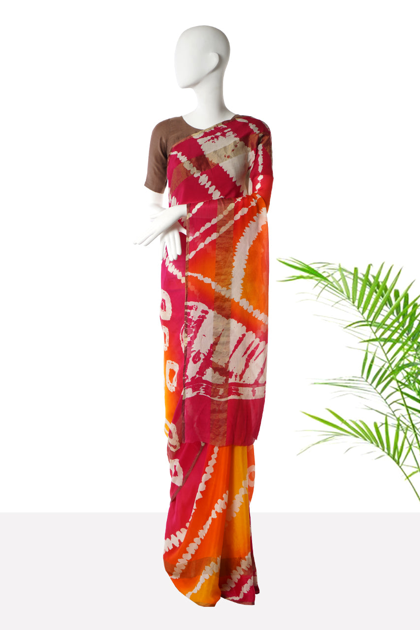 Multi Color Digital Printed Lehariya Pattern Chiffon Silk Saree