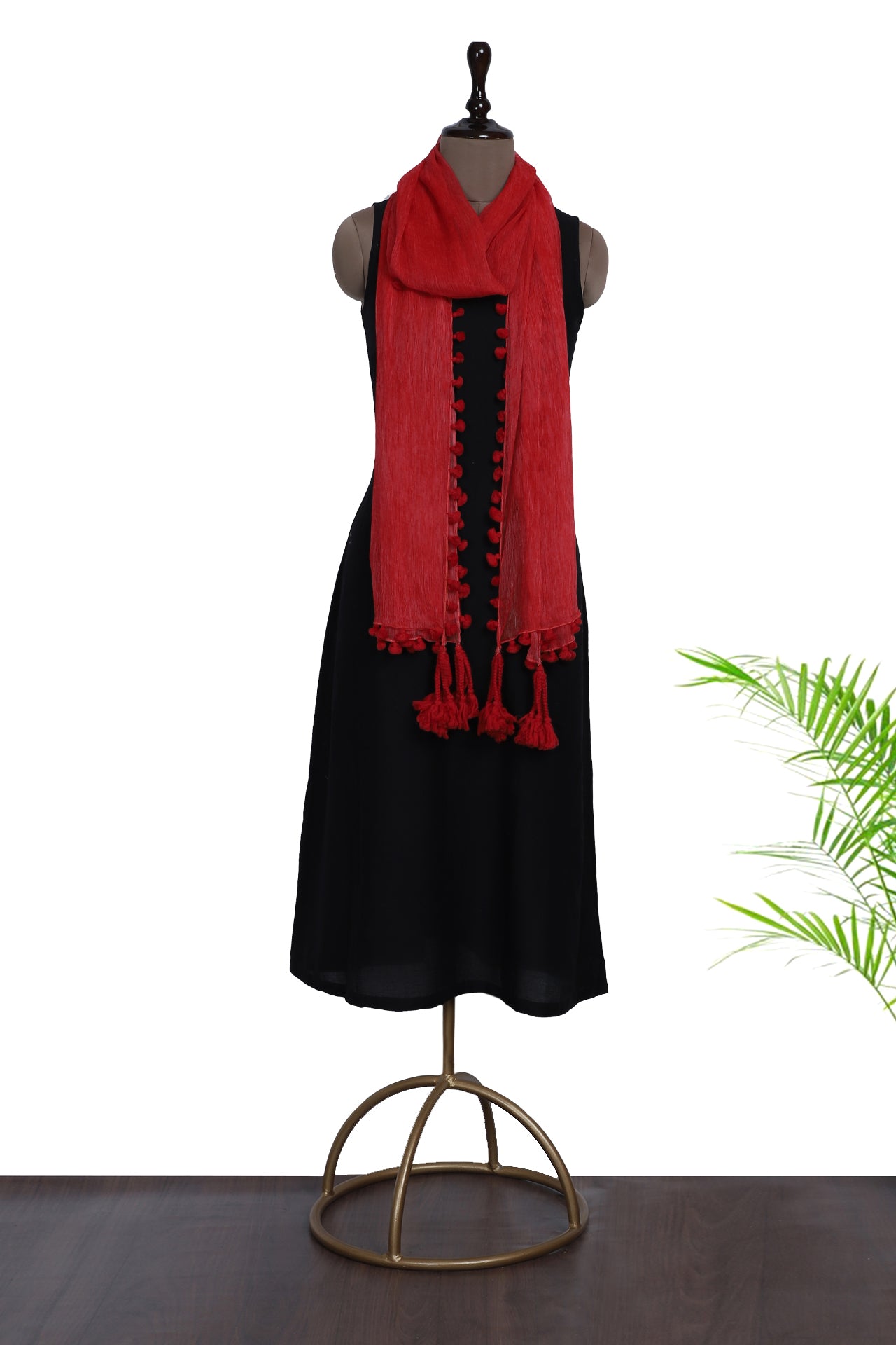 Red Color Hand Painted Chiffon Silk Stole