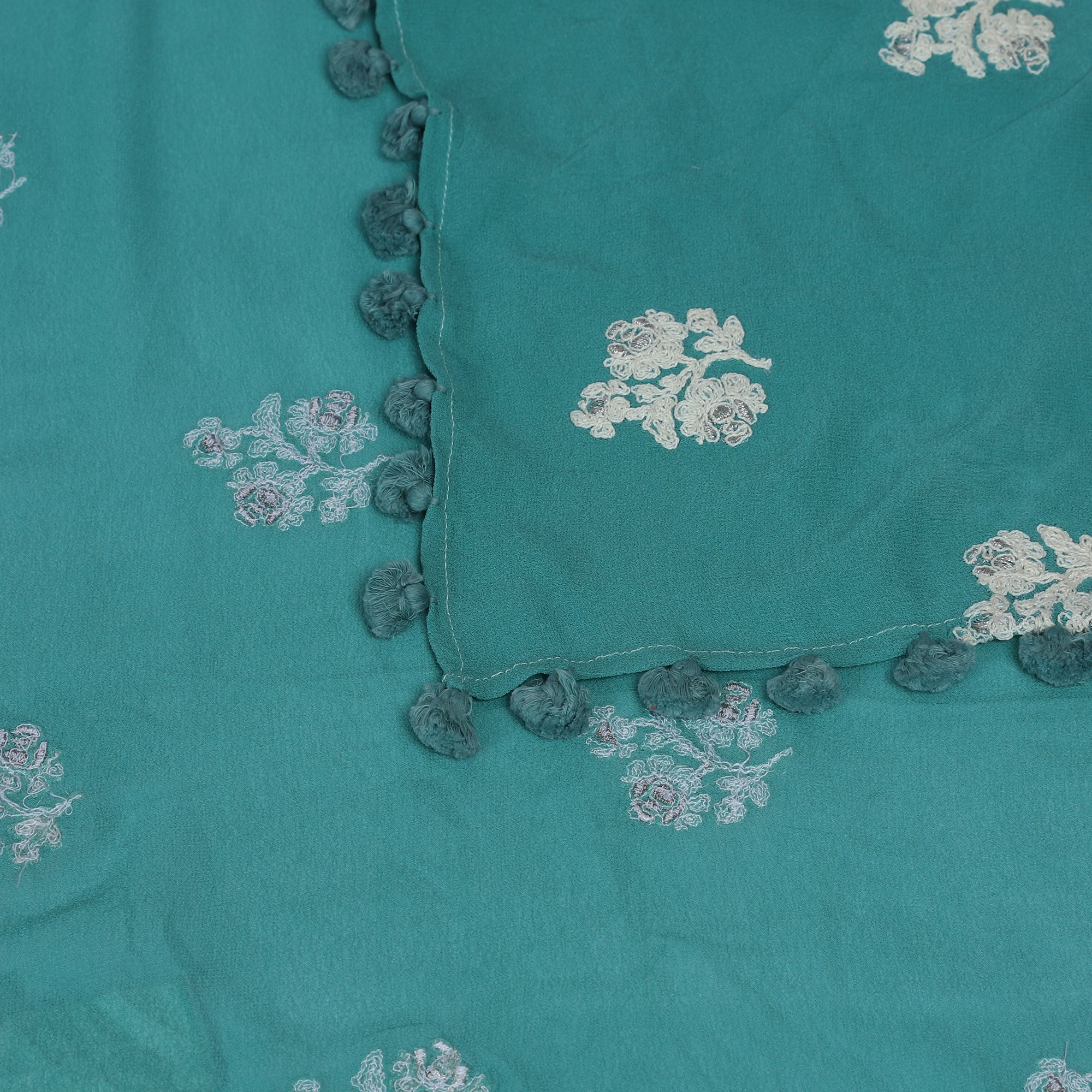 Aqua Green Color Embroidered Georgette Silk Stole