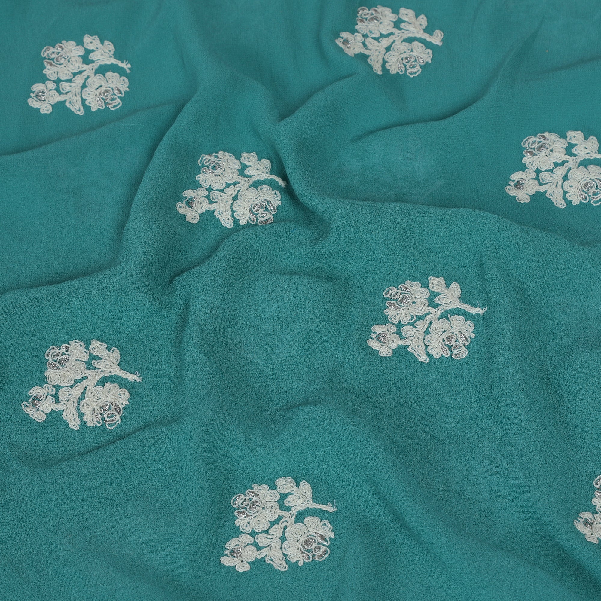 Aqua Green Color Embroidered Georgette Silk Stole