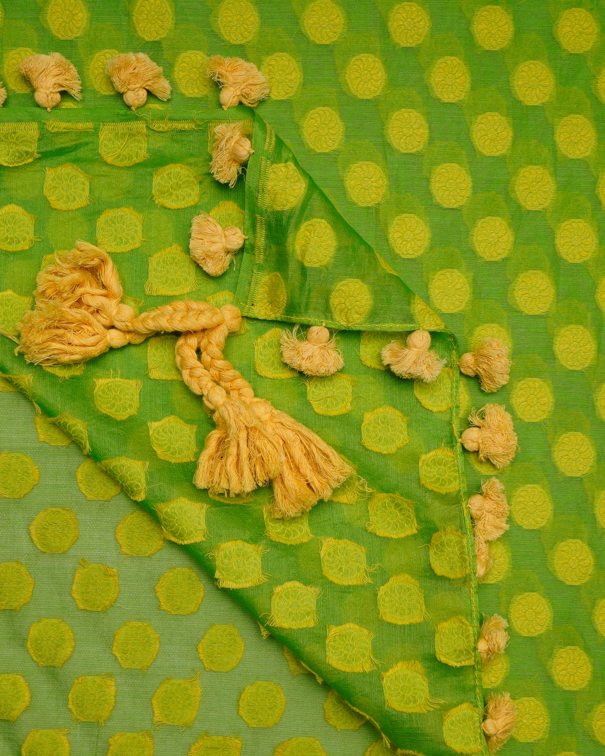 Green-Yellow Color Handwoven Brocade Chanderi Stole