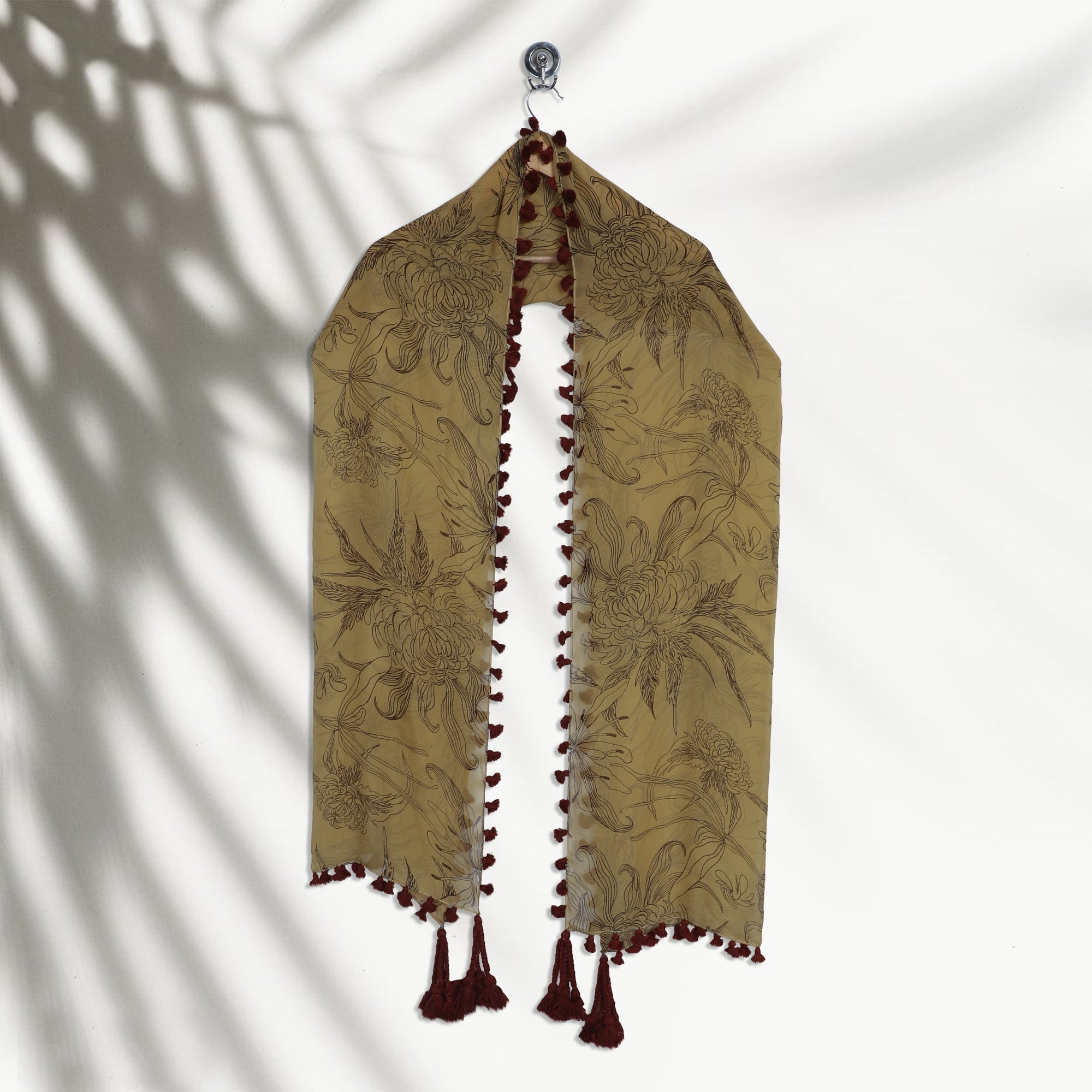 Beige Color Printed Silk Stole