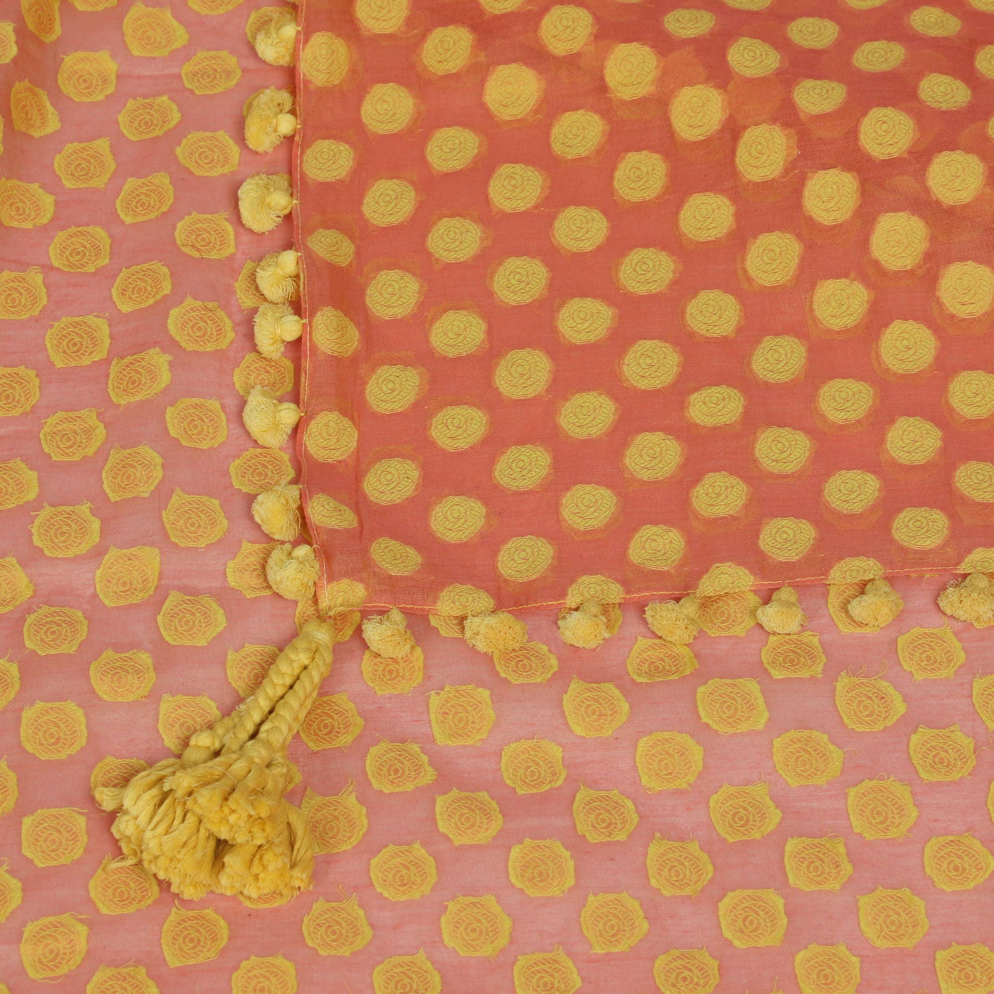Peach-Yellow Color Handwoven Brocade Chanderi Stole