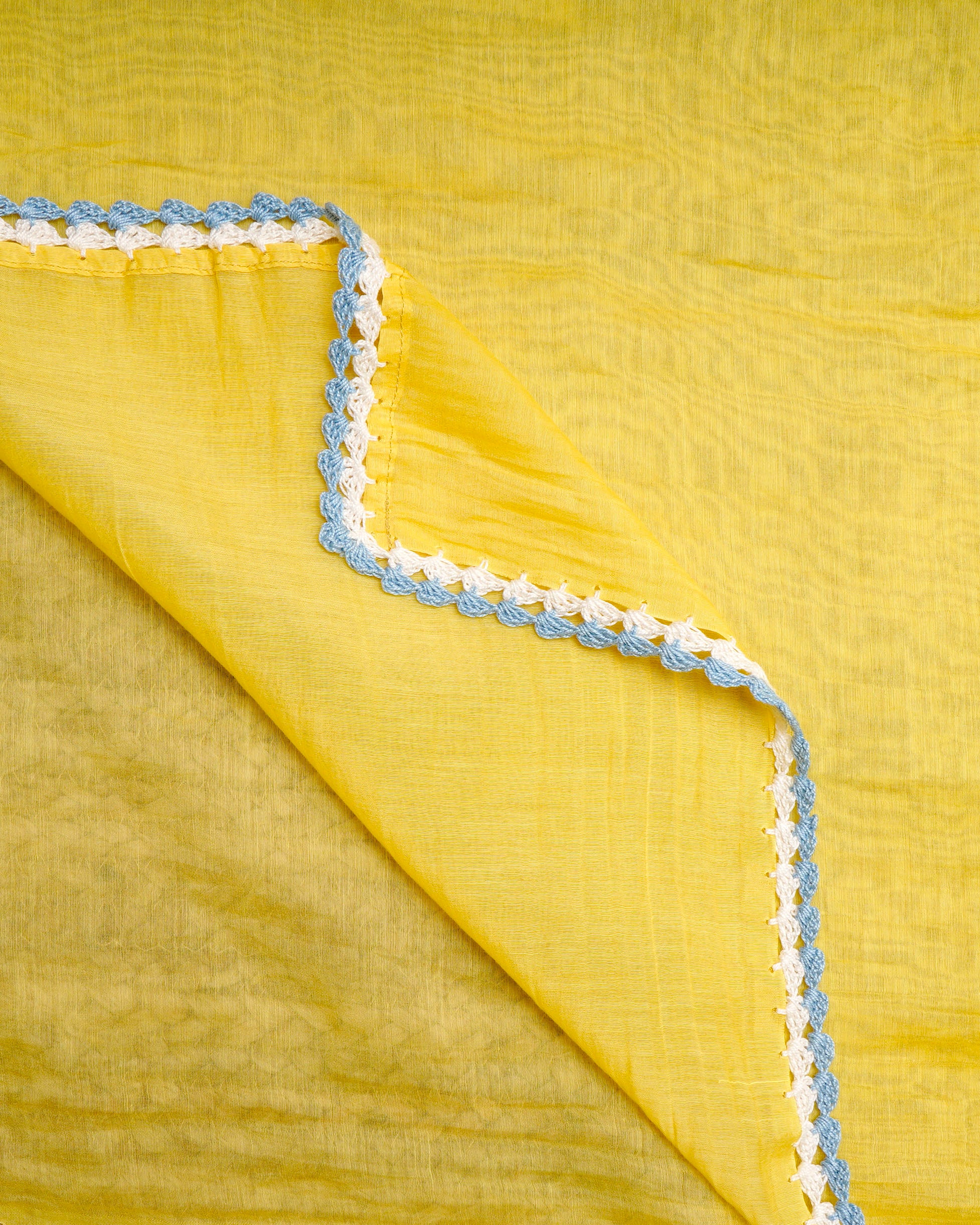 Yellow Color Crochet Embroidered Pure Chanderi Scarf