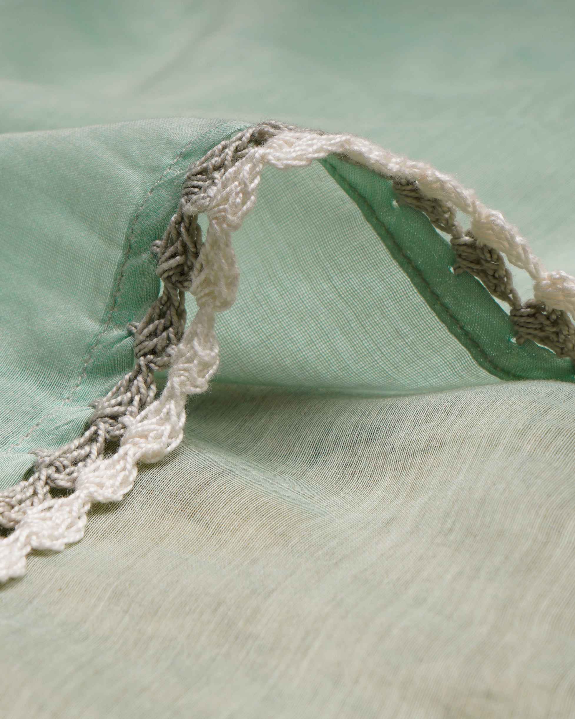Mint Green Color Crochet Embroidered Pure Chanderi Scarf