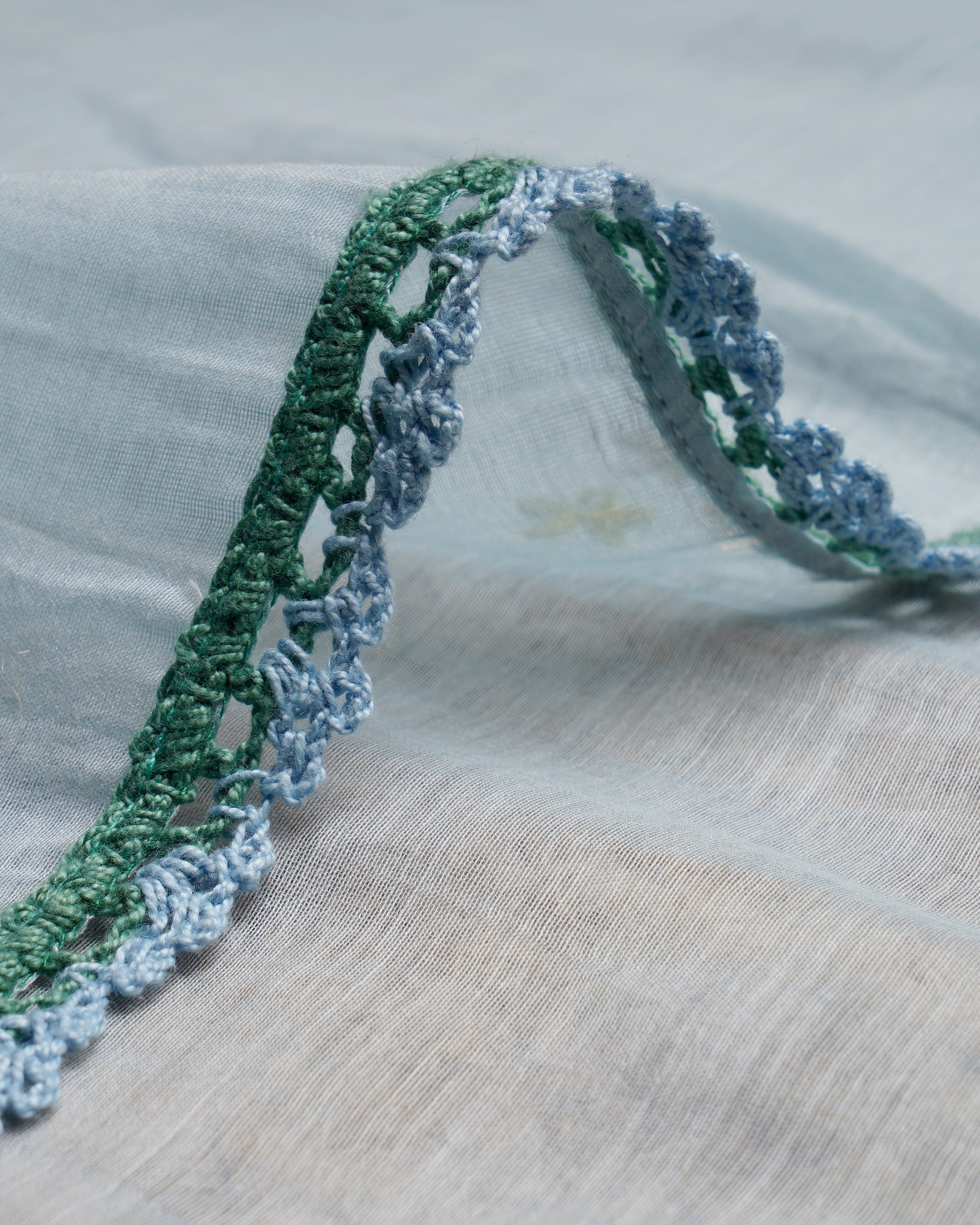 Light Blue Color Crochet Embroidered Pure Chanderi Scarf