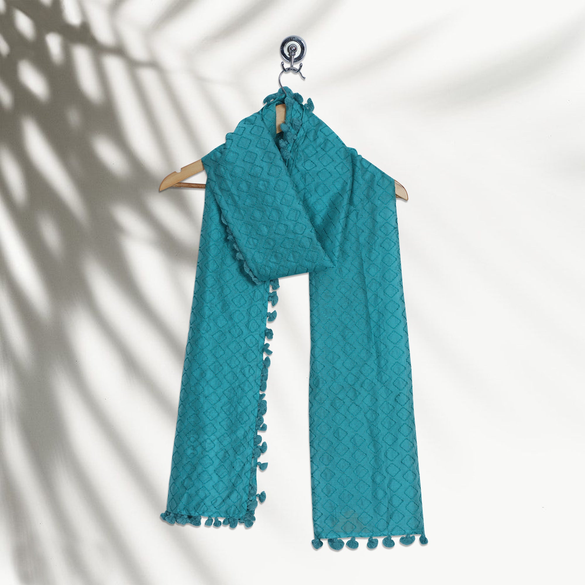 Blue Color Embroidered Pure Chanderi Stole