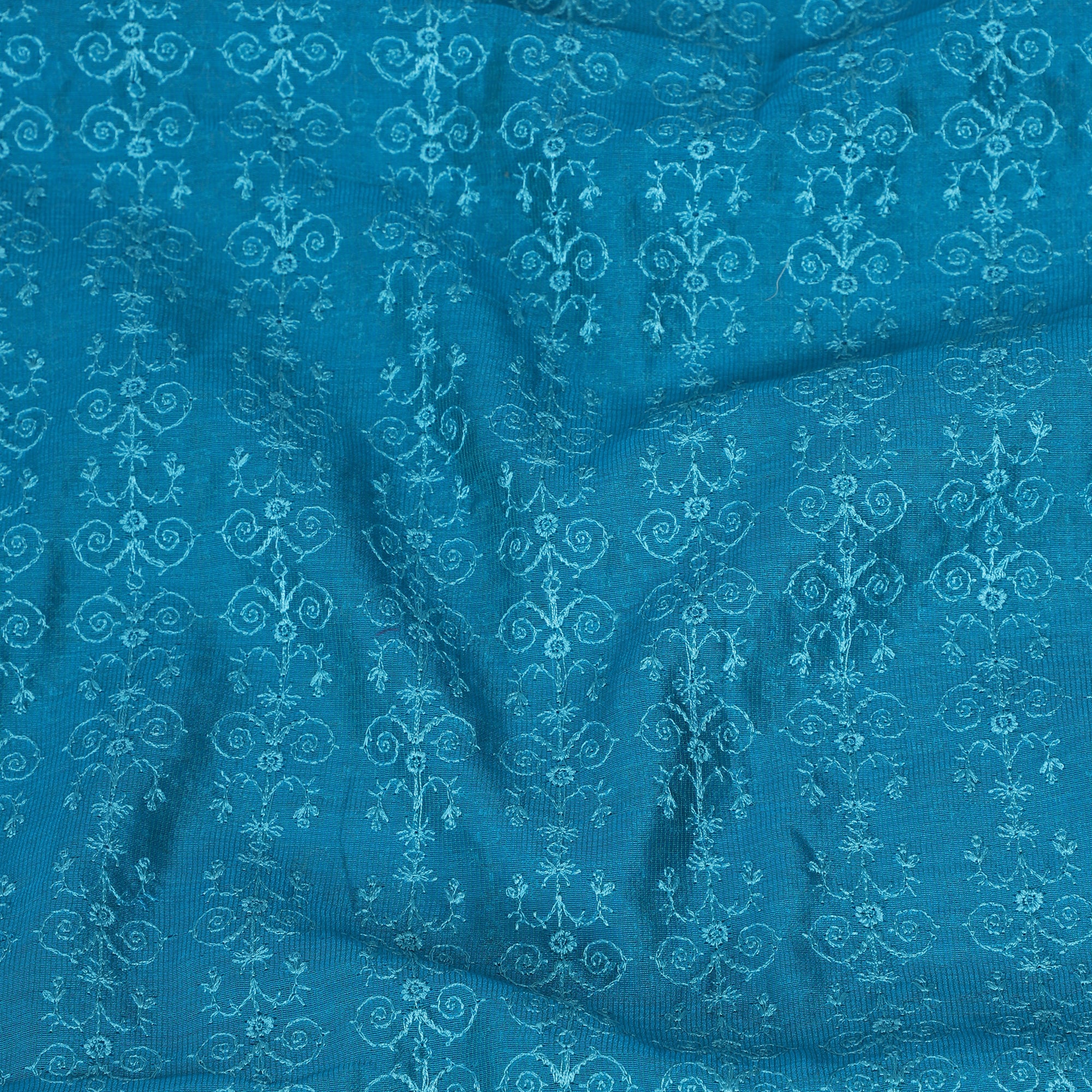 Blue Color Embroidered Pure Chanderi Stole