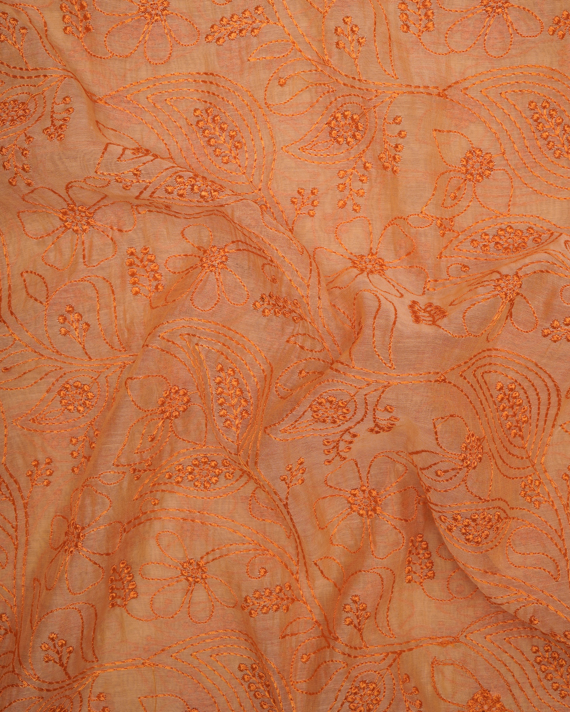 Orange Color Embroidered Pure Chanderi Stole