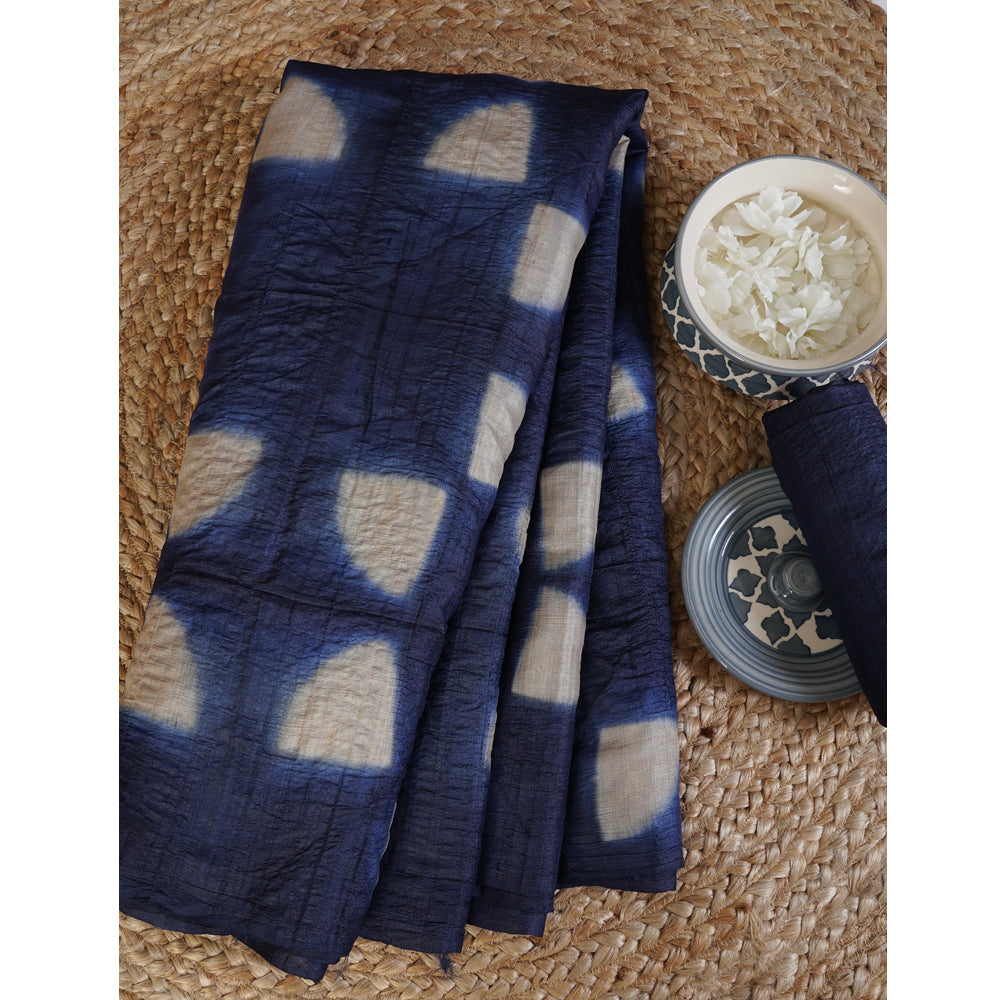 Navy Color Shibori Printed Tussar Silk saree with Blouse Piece