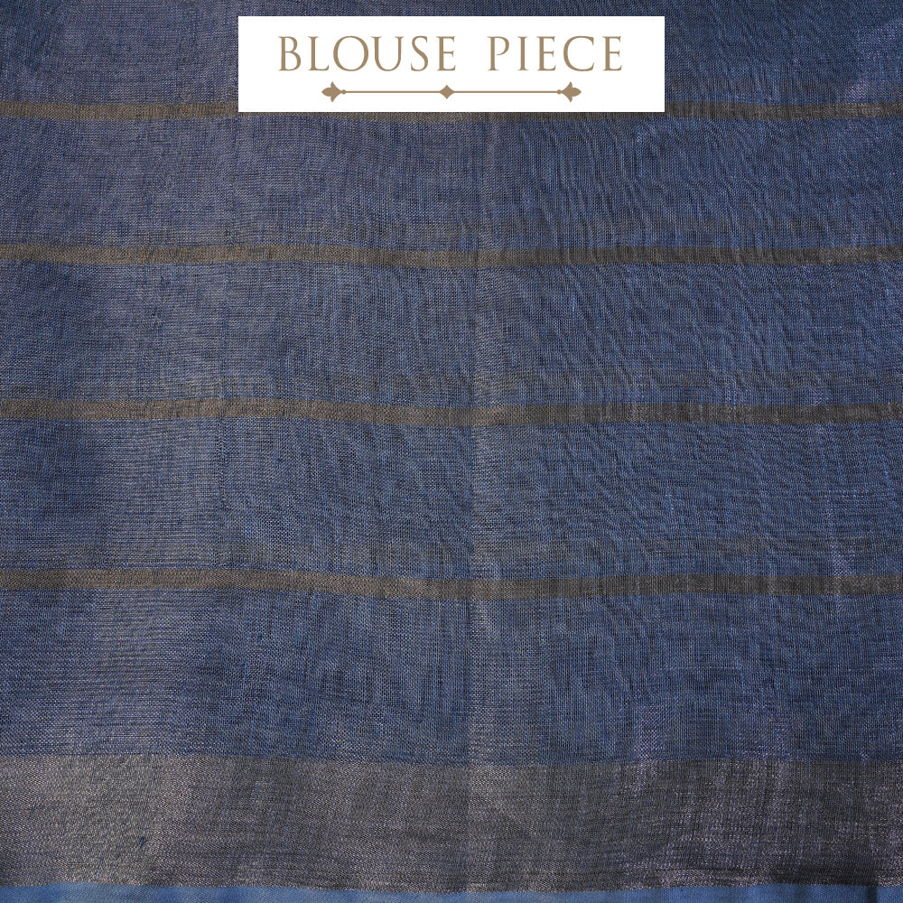 Light Blue Color Handwoven Silk Linen Saree with Blouse Piece