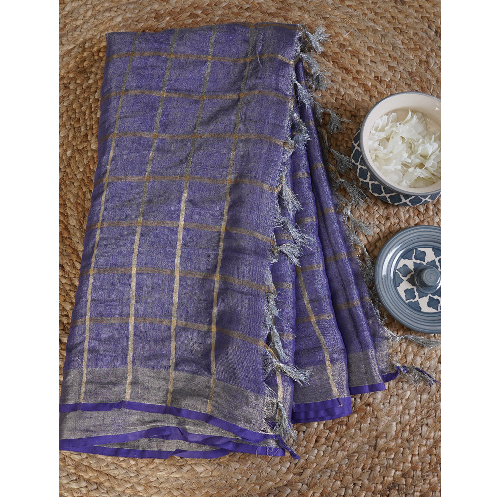Purple Color Handwoven Linen Silk Saree with Blouse Piece