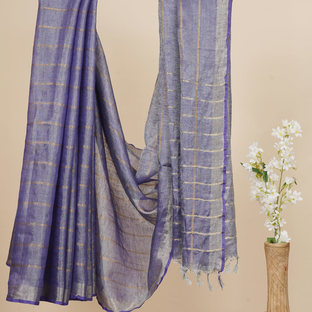 Purple Color Handwoven Linen Silk Saree with Blouse Piece