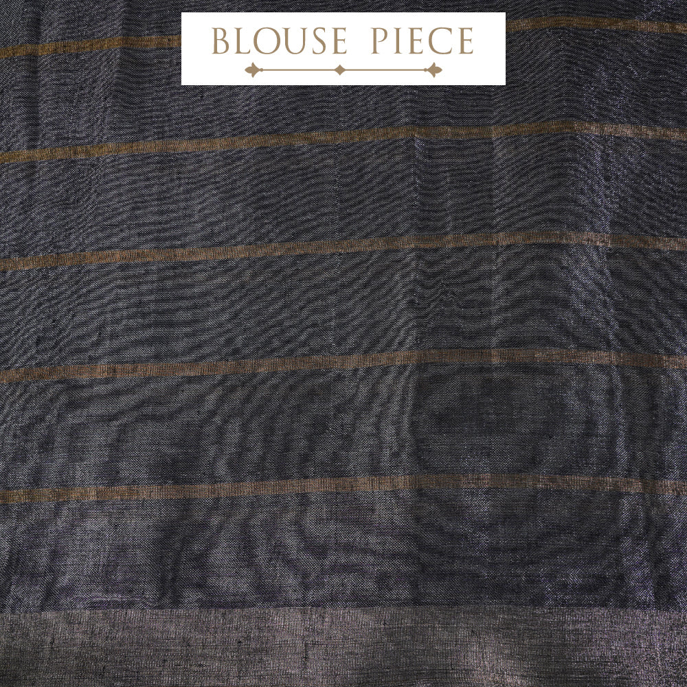 Black Color Handwoven Linen Silk Saree with Blouse Piece