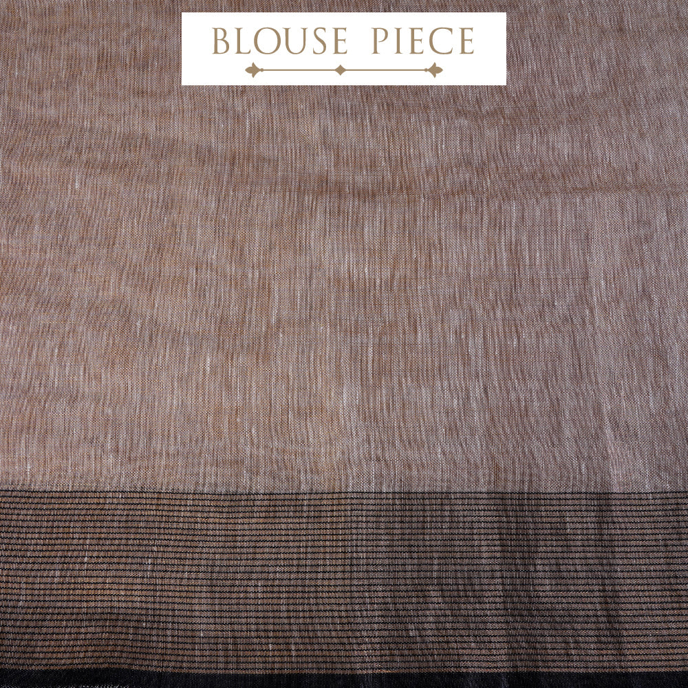 Beige Color Handwoven Linen Silk Zari Bordered Saree with Blouse Piece