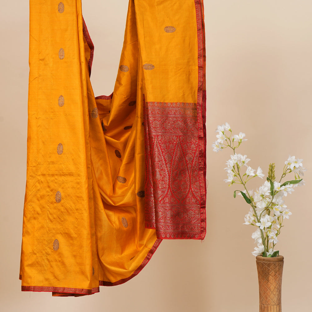 Yellow Color Handwoven Pure Silk Banarasi Saree With Blouse Piece