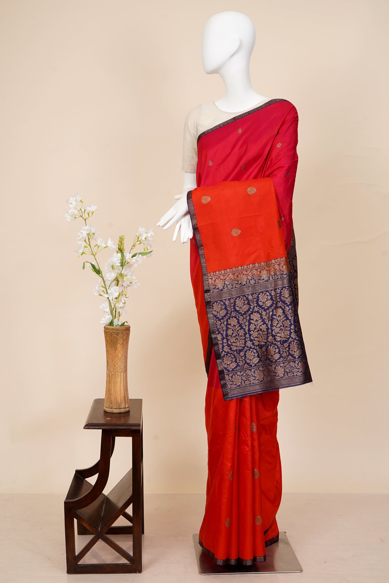 Pink-Orange Color Handwoven Pure Silk Banarasi Saree With Blouse Piece