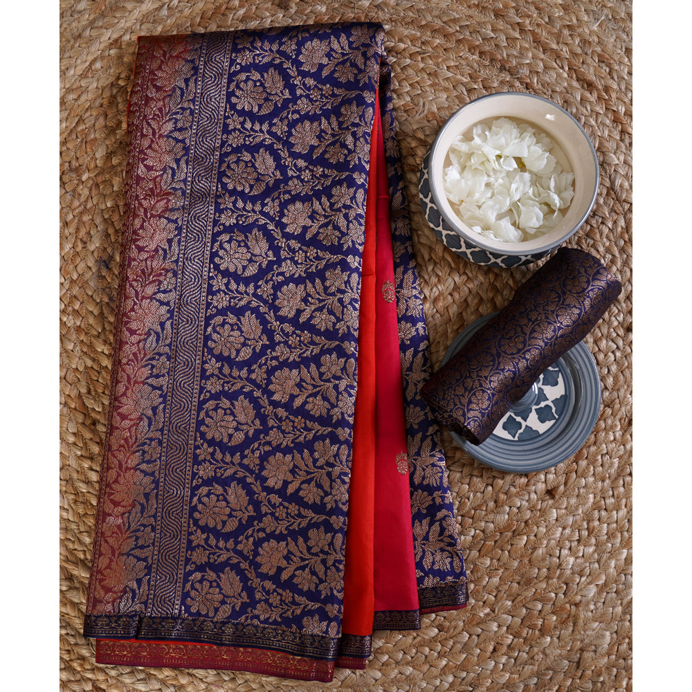 Pink-Orange Color Handwoven Pure Silk Banarasi Saree With Blouse Piece