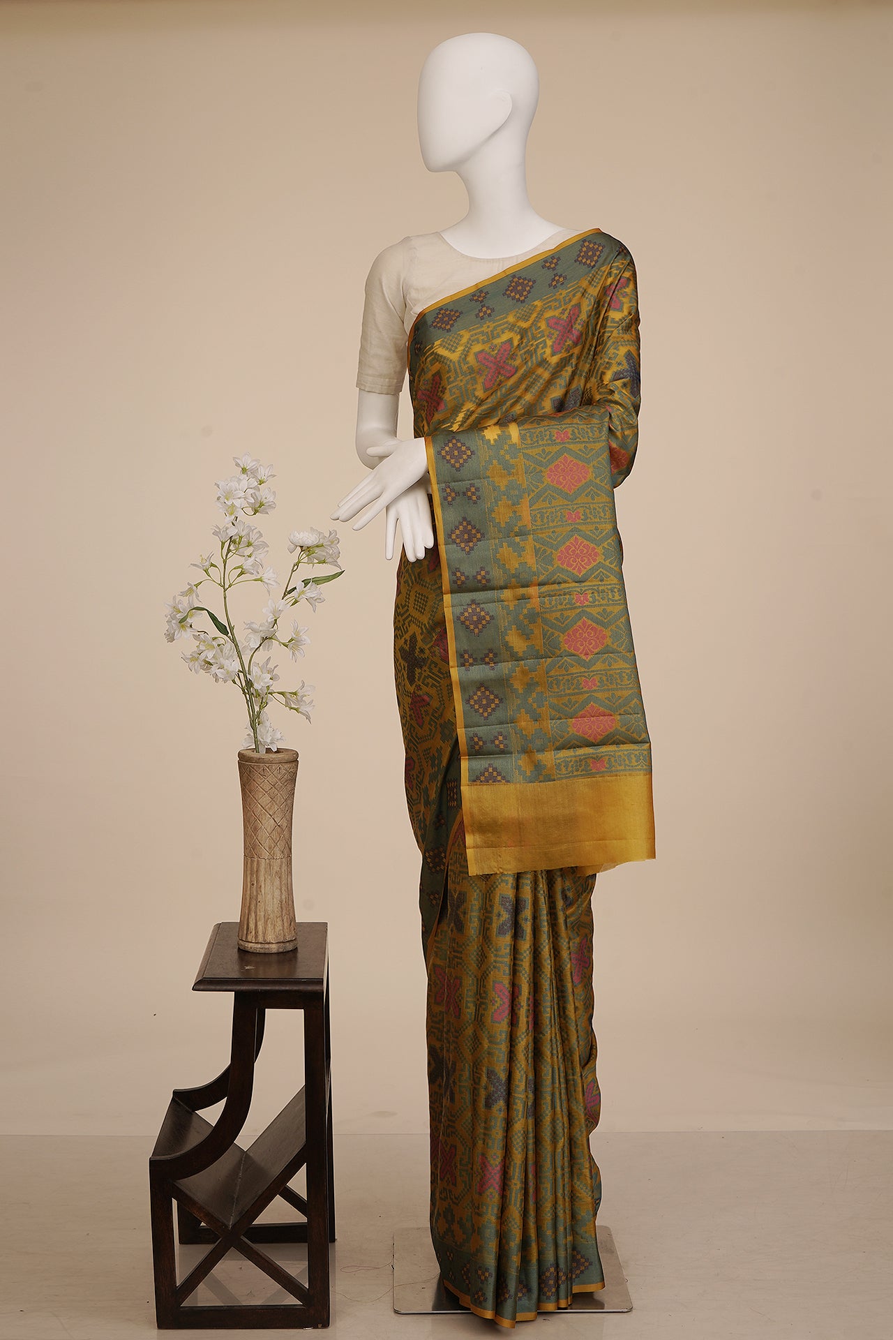 Mustard Handwoven Pure Tussar Silk Saree With Blouse Piece