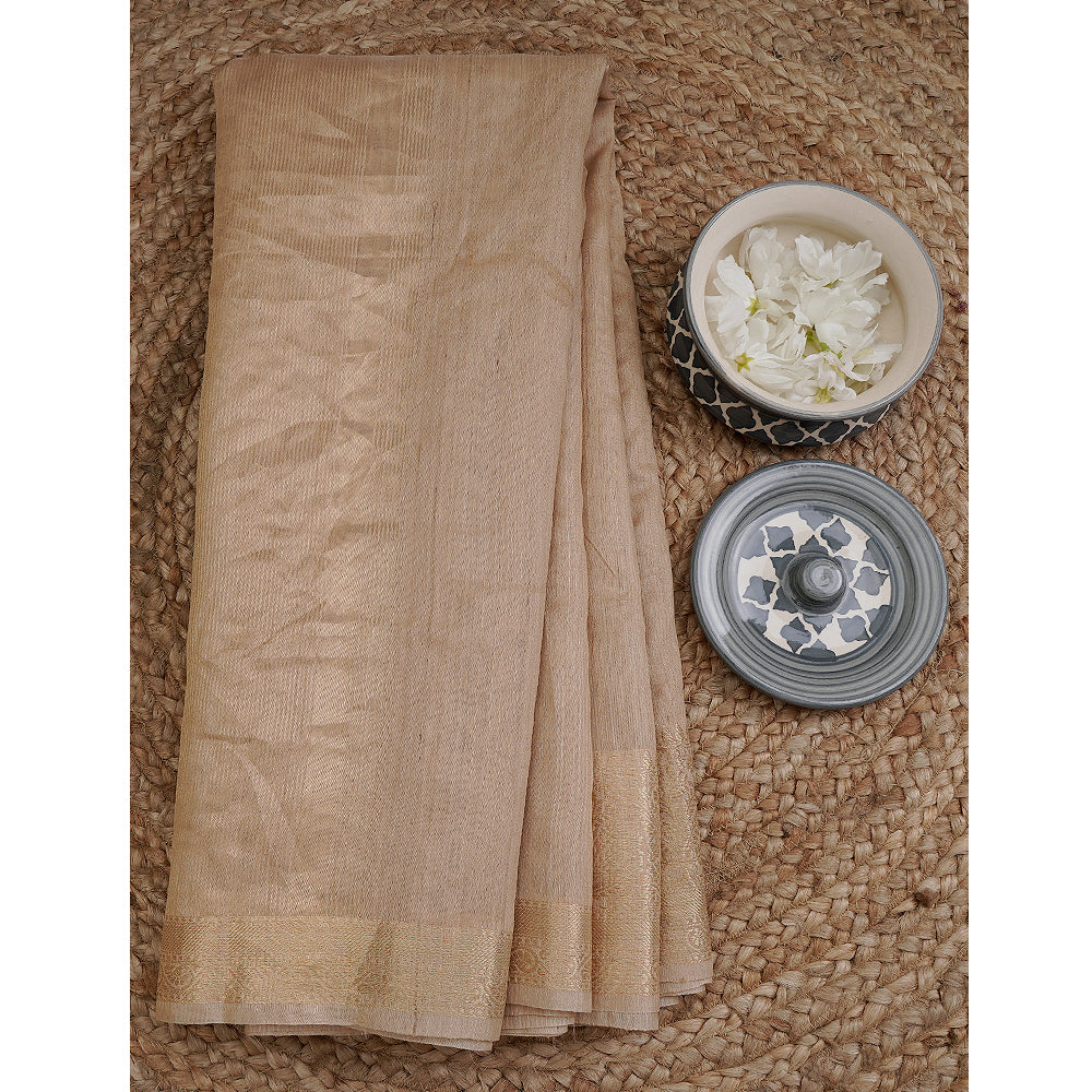 Dust Color Fancy Muga Silk Saree With Blouse Piece
